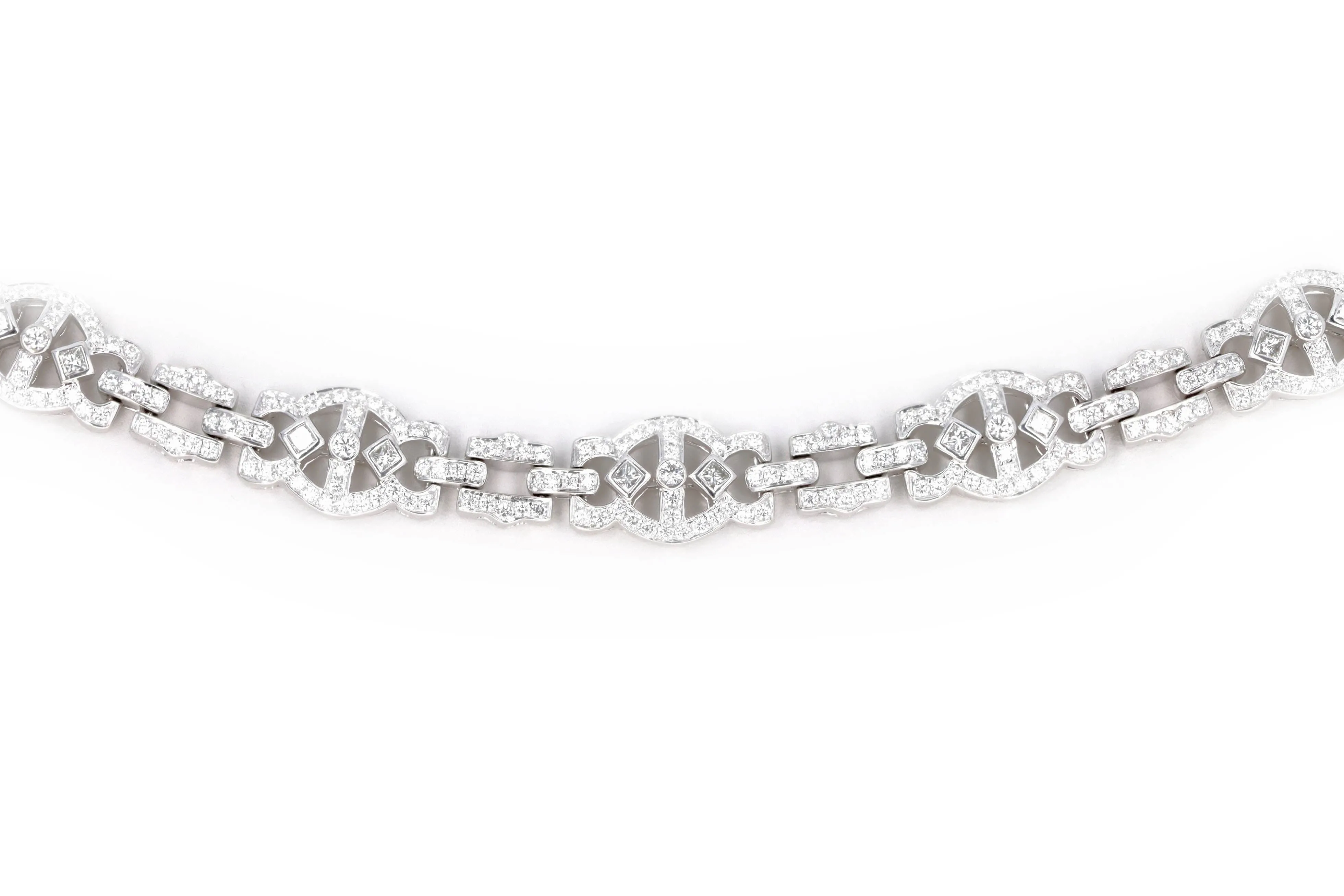 18K White Gold 10 Carat Total Weight Diamond Princess Link Choker Necklace