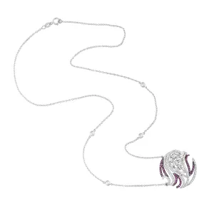 18K White Gold Pave Pink Sapphire Baguette Diamond Cluster Choker Necklace