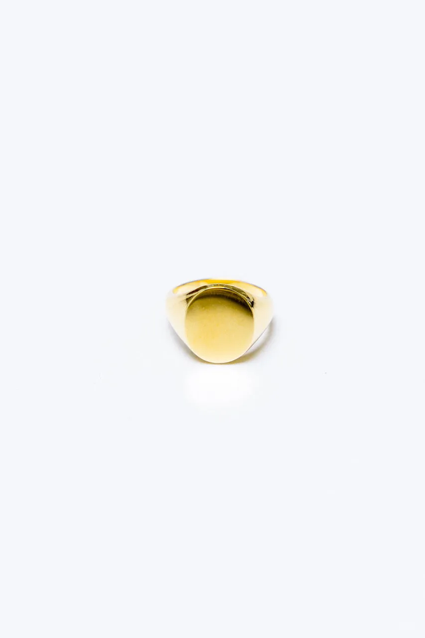 18K Yellow Gold Oval Signet Ring with Hand Engraved Customization