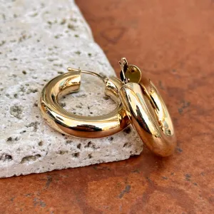 18KT Yellow Gold 6mm Tube Round Hoop Earrings 27mm