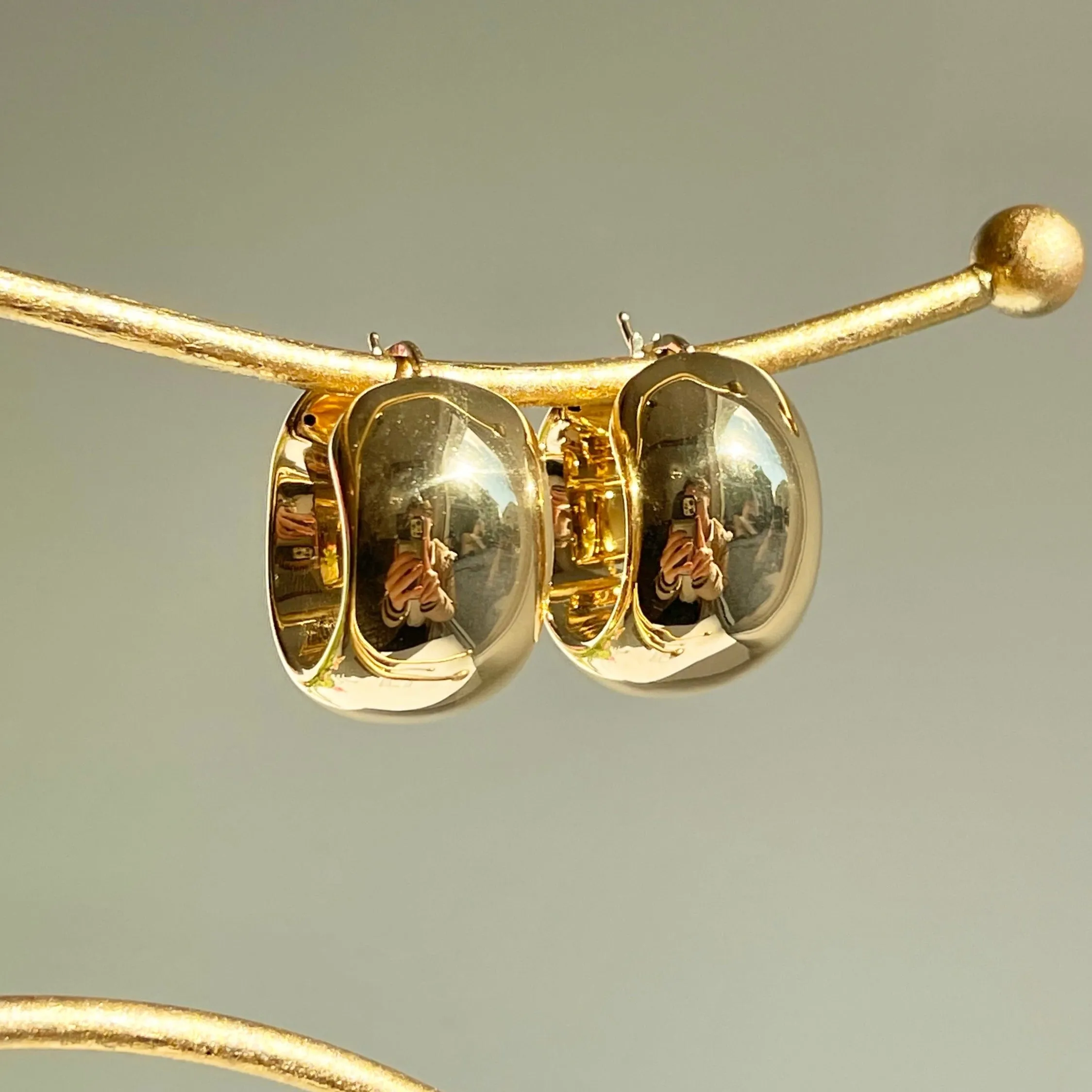18KT Yellow Gold Wide Puffed Chunky Hoop Earrings 27mm