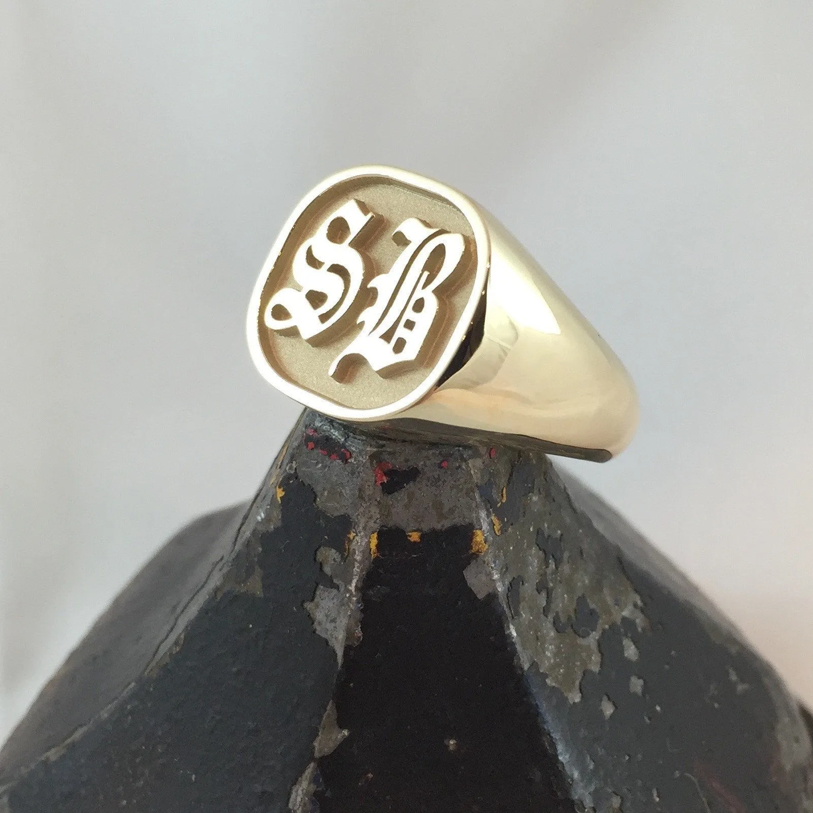 2 Initials CAD Designed  16mm x 16mm  - 9 Carat Yellow Gold Signet Ring