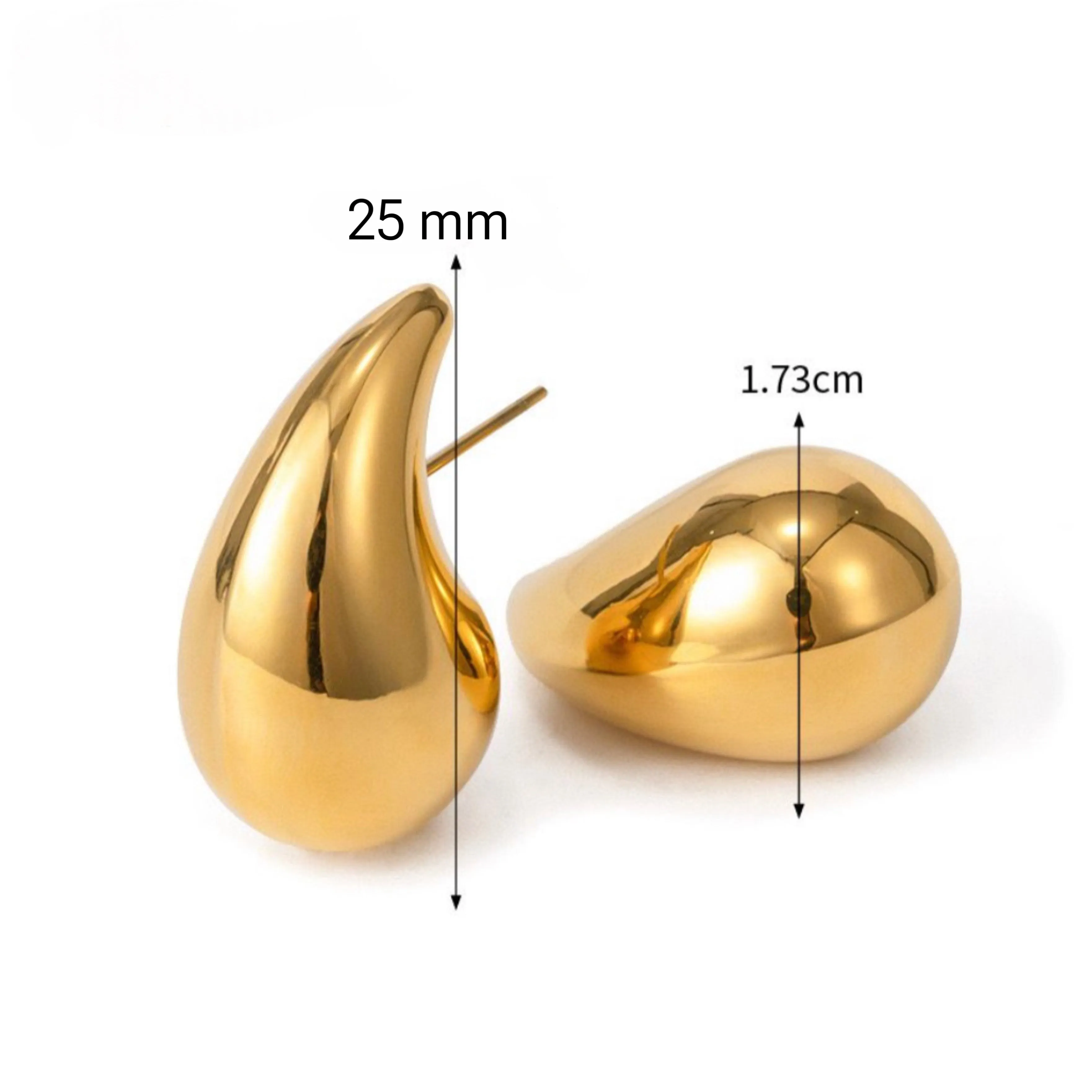 25 mm Stainless Steel Chunky Dome Drop Earrings - Gold and Silver