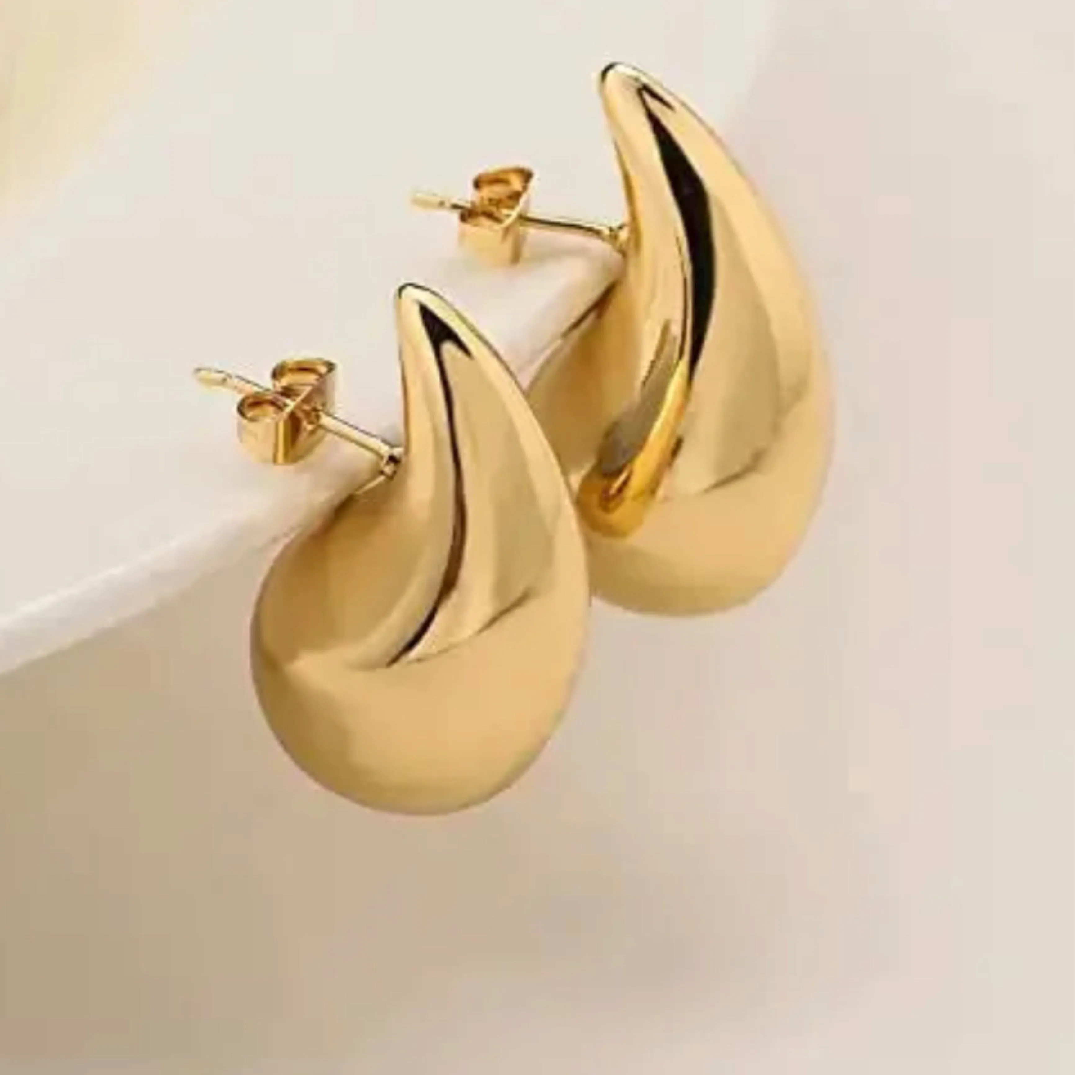25 mm Stainless Steel Chunky Dome Drop Earrings - Gold and Silver