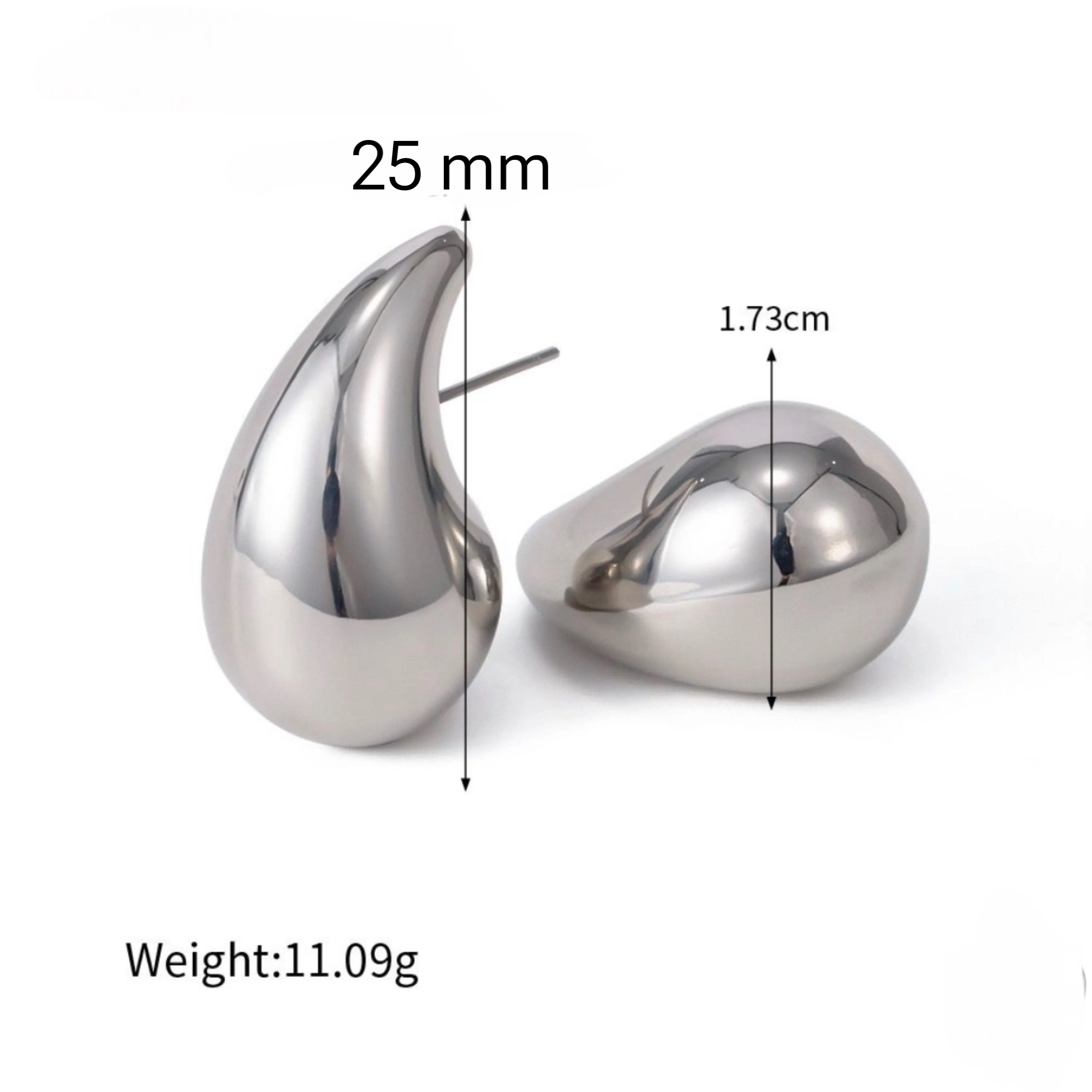 25 mm Stainless Steel Chunky Dome Drop Earrings - Gold and Silver