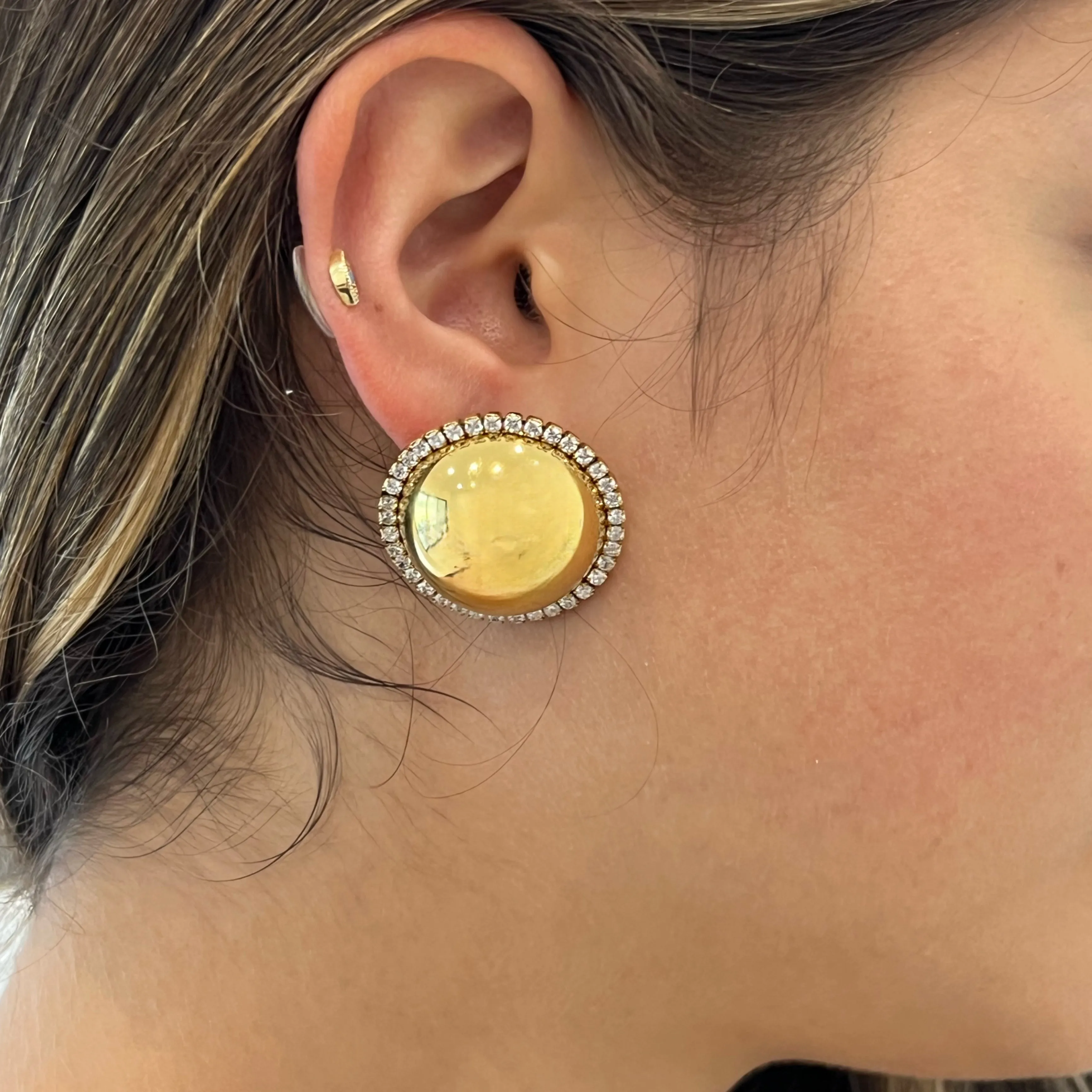 28 mm Stainless Steel CZ Round Big Stud Earrings - 18K Gold Plated
