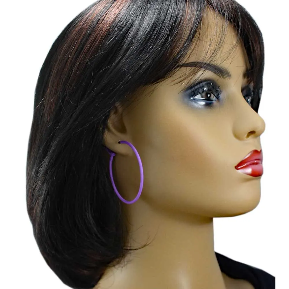 2" Medium Sized Purple Skinny Hoop Pierced Earring - FE220PP