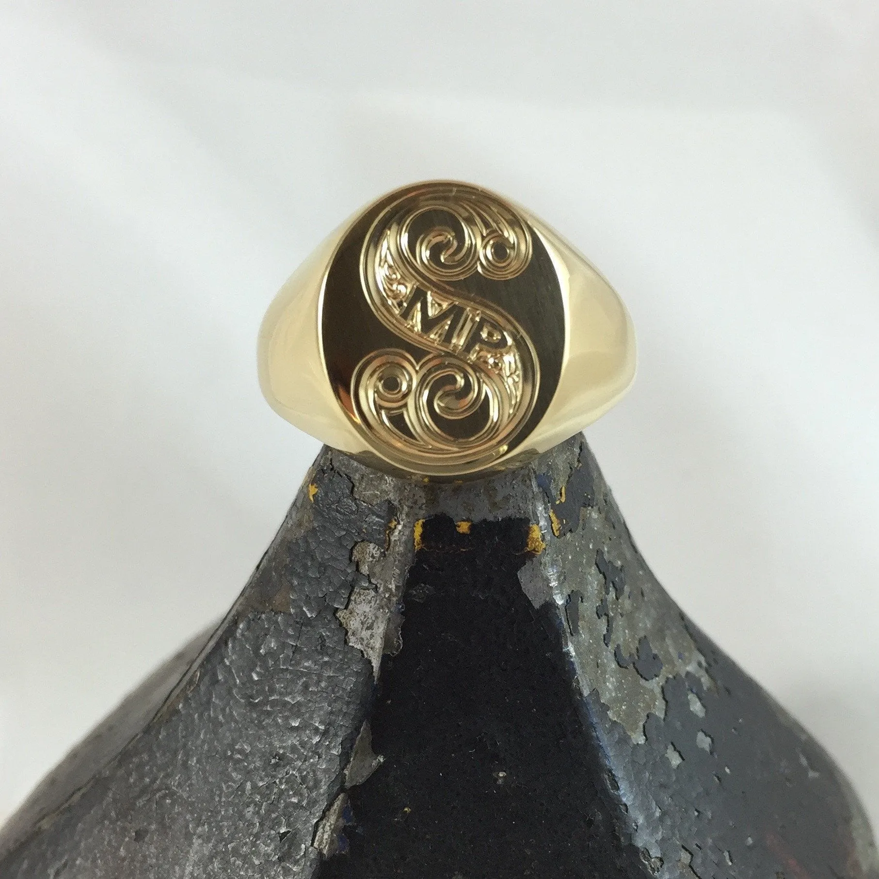 4 Initials Engraved  16mm x 13mm  -   18 Carat Yellow Gold Signet Ring