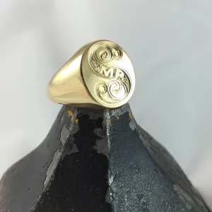 4 Initials Engraved  16mm x 13mm  -   18 Carat Yellow Gold Signet Ring