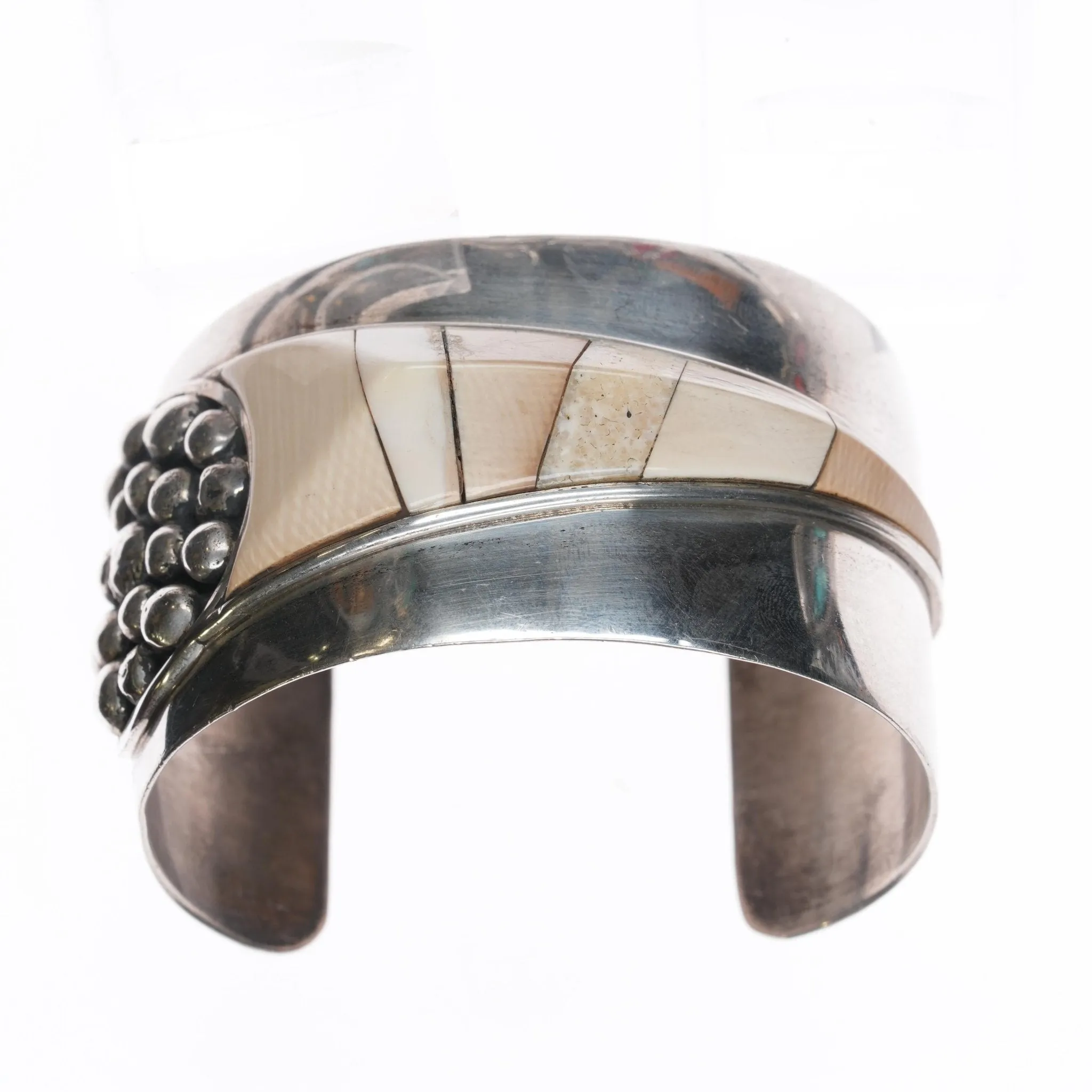 6.625" Jack Woolsey Agatized coral, fossil, jasper sterling cuff bracelet