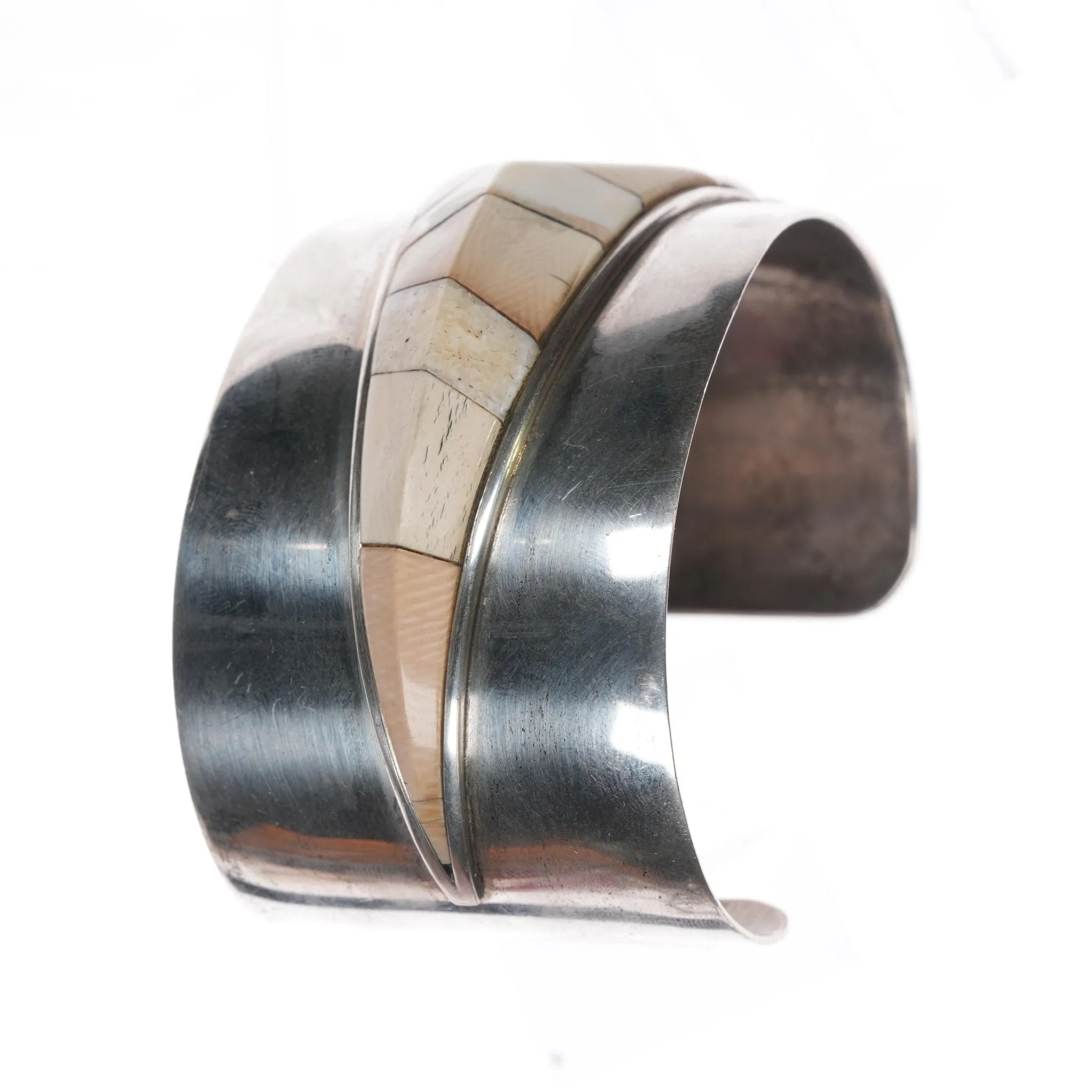 6.625" Jack Woolsey Agatized coral, fossil, jasper sterling cuff bracelet