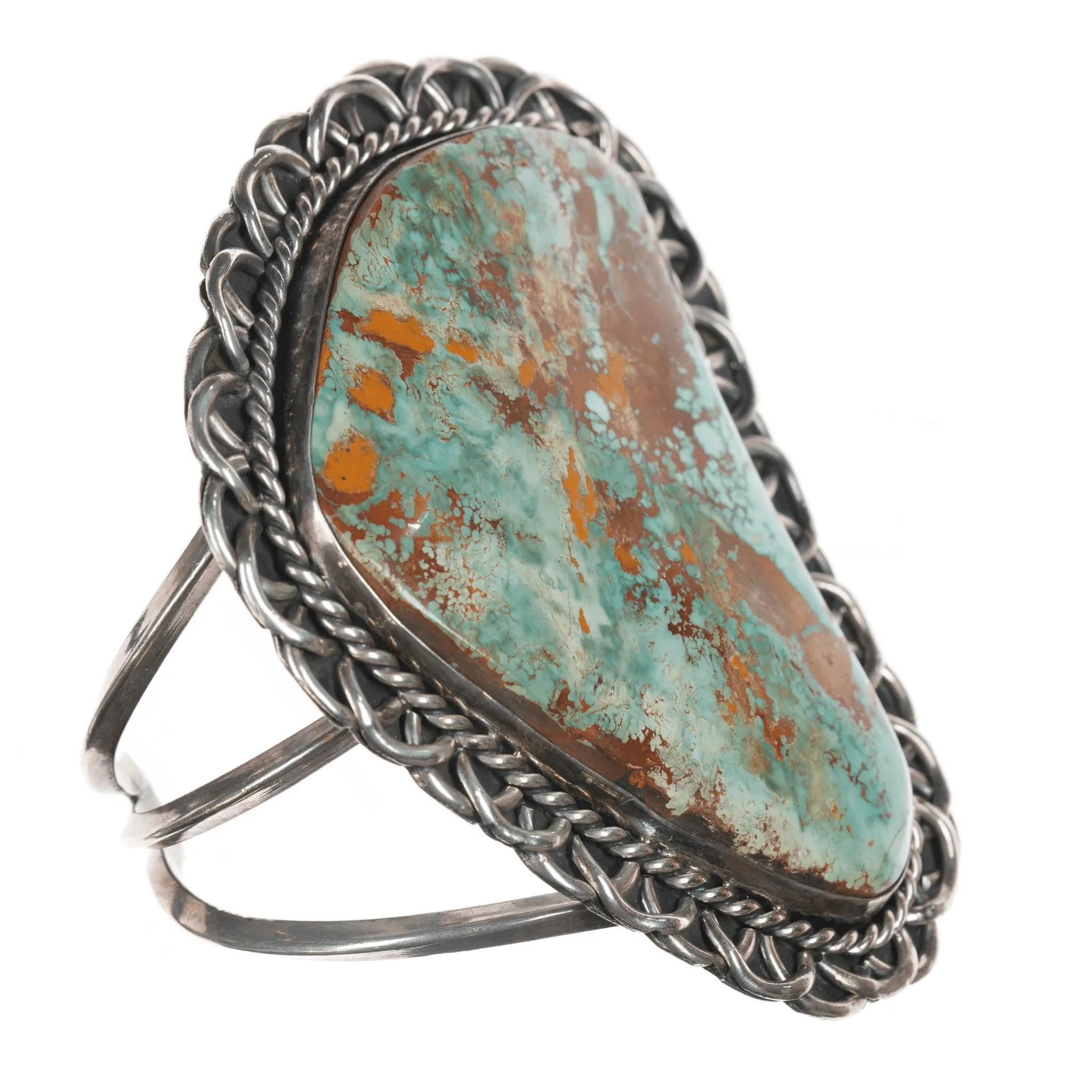 6.875 Huge Vintage Ceremonial Kingman turquoise slab sterling cuff bracelet