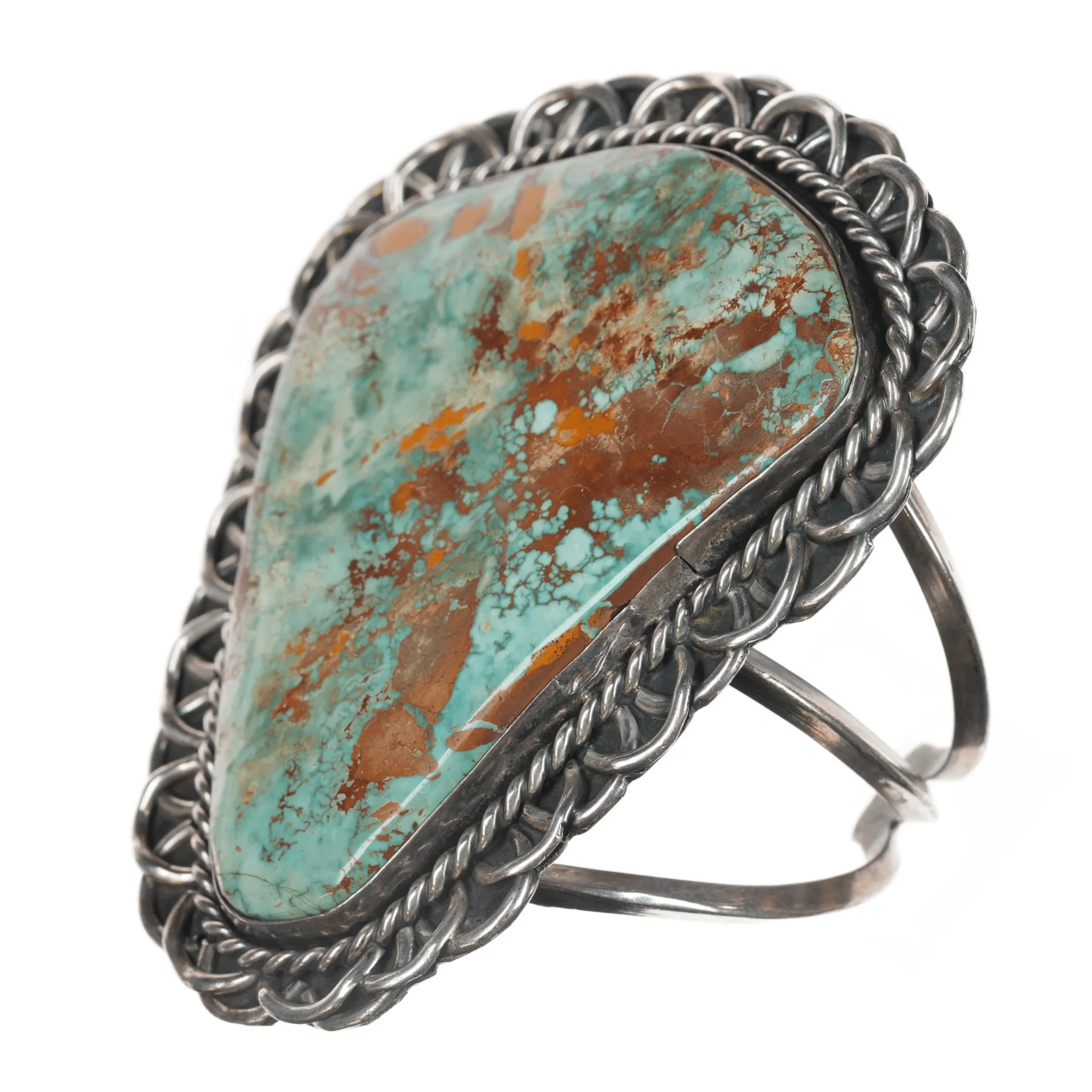 6.875 Huge Vintage Ceremonial Kingman turquoise slab sterling cuff bracelet