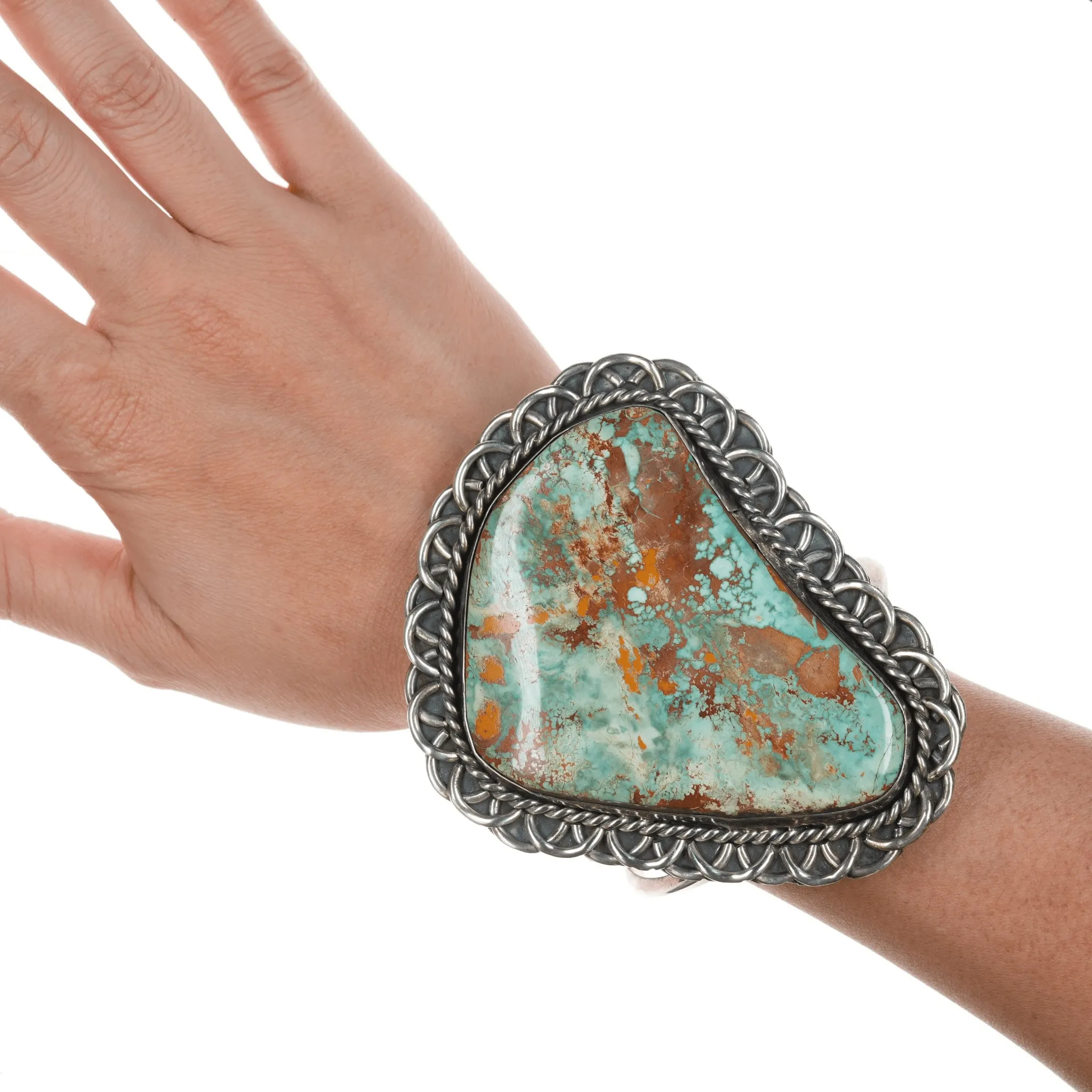 6.875 Huge Vintage Ceremonial Kingman turquoise slab sterling cuff bracelet