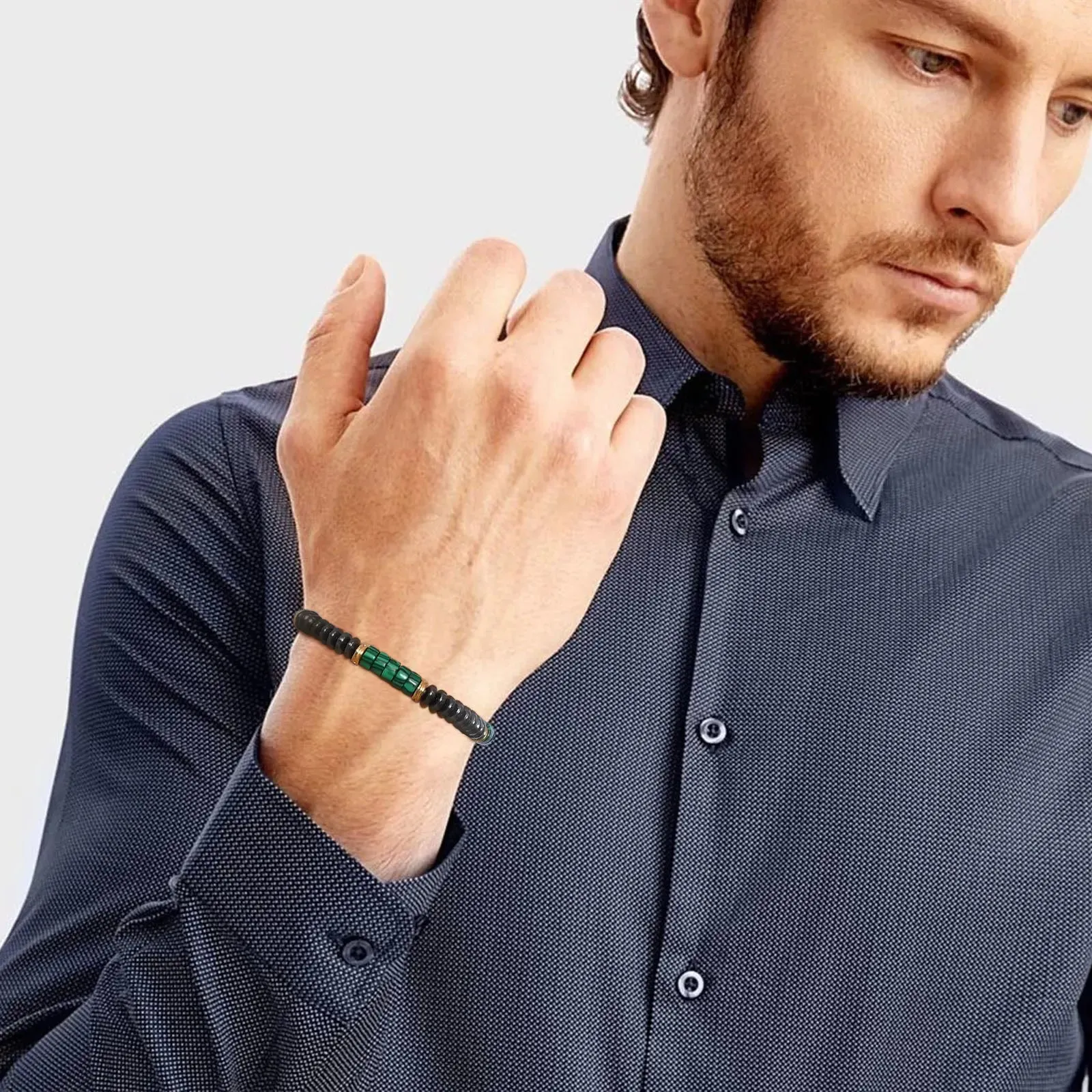 6mm Green Natural Stone Beaded Bracelets for Men