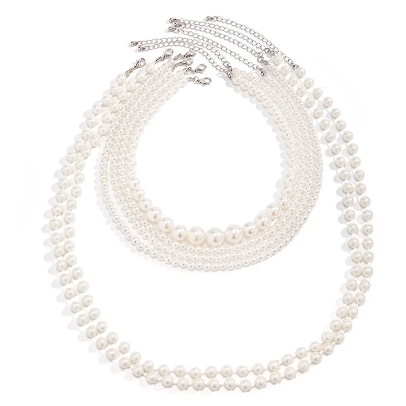 6Pcs/Set French Luxury Layered Imitation White Pearl Necklaces