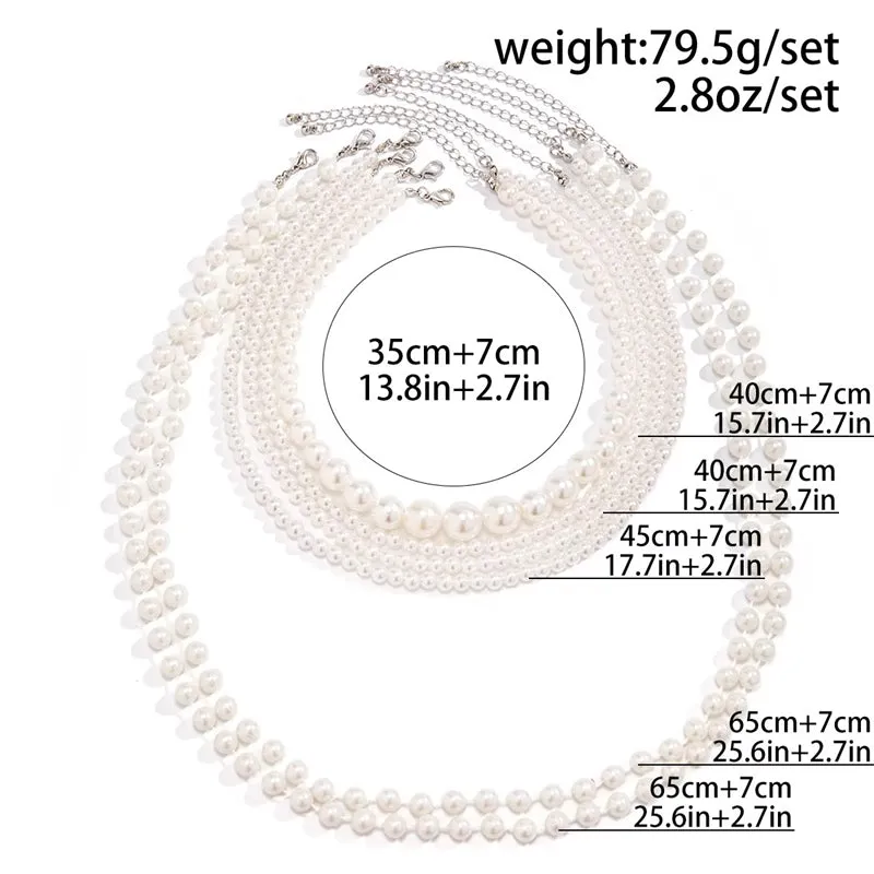 6Pcs/Set French Luxury Layered Imitation White Pearl Necklaces