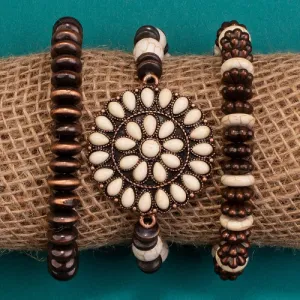 74678 - Squash Blossom Stacked Bracelets - Ivory Copper