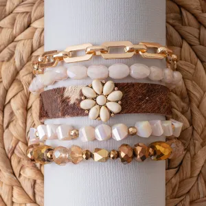 74736 - Leopard and Crystal Stacked Bracelets - Beige
