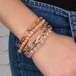 74742 - Turquoise and Crystal Beaded Stacked Bracelets - Rose Gold