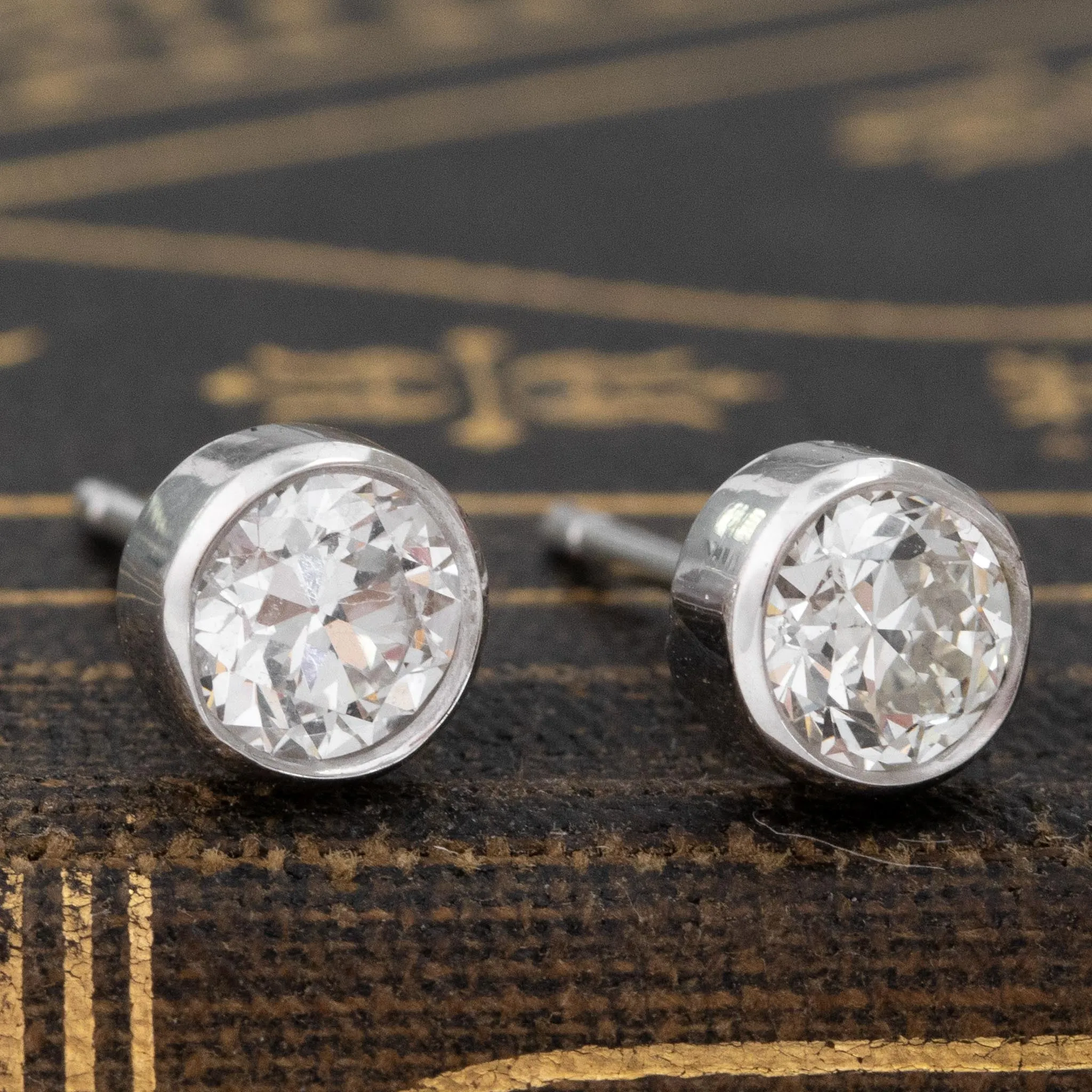.93ctw Old European Cut Diamond Bezel Stud Earrings