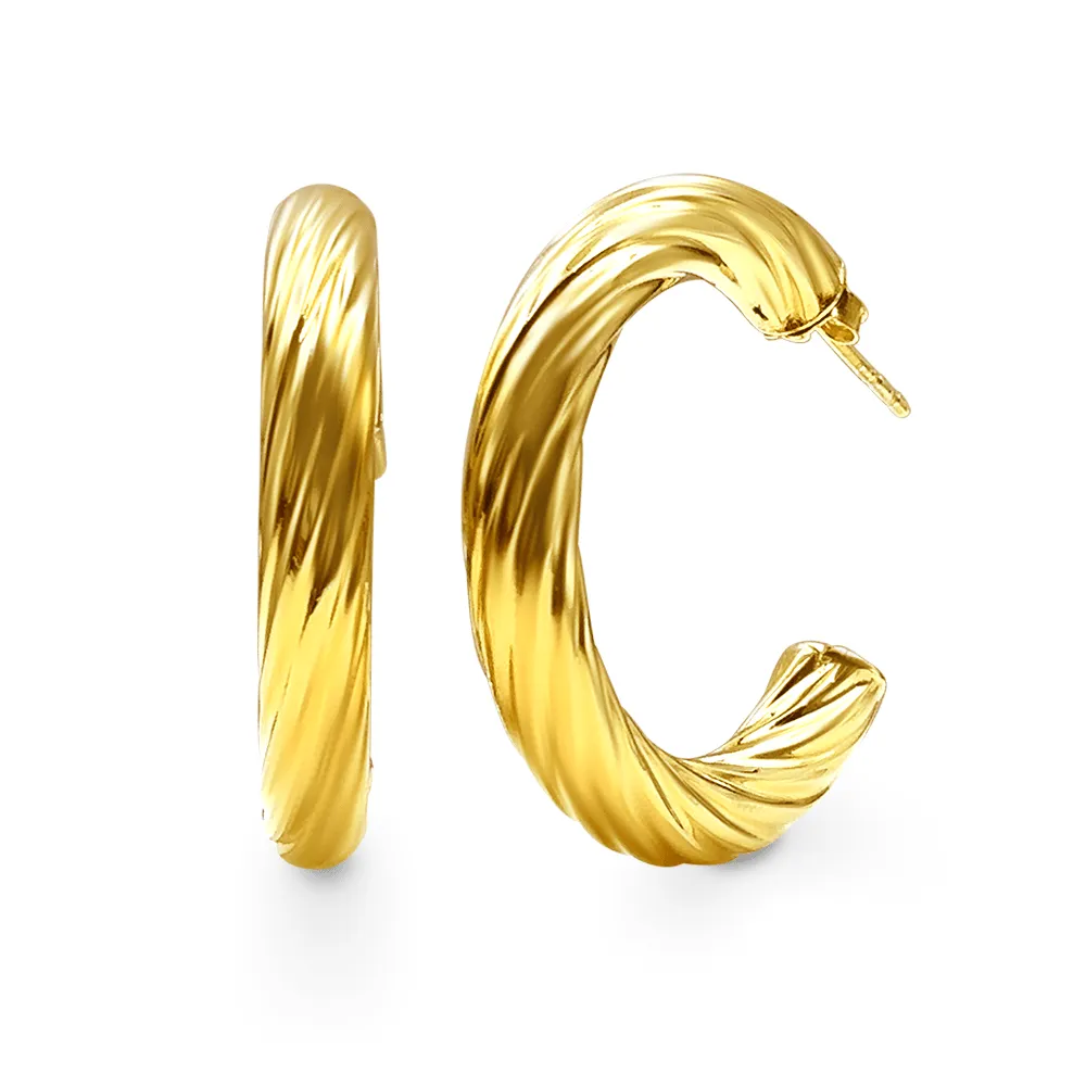 9ct Yellow Gold Silver Infused Large Twist Chunky Hoop Earrings