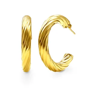 9ct Yellow Gold Silver Infused Large Twist Chunky Hoop Earrings