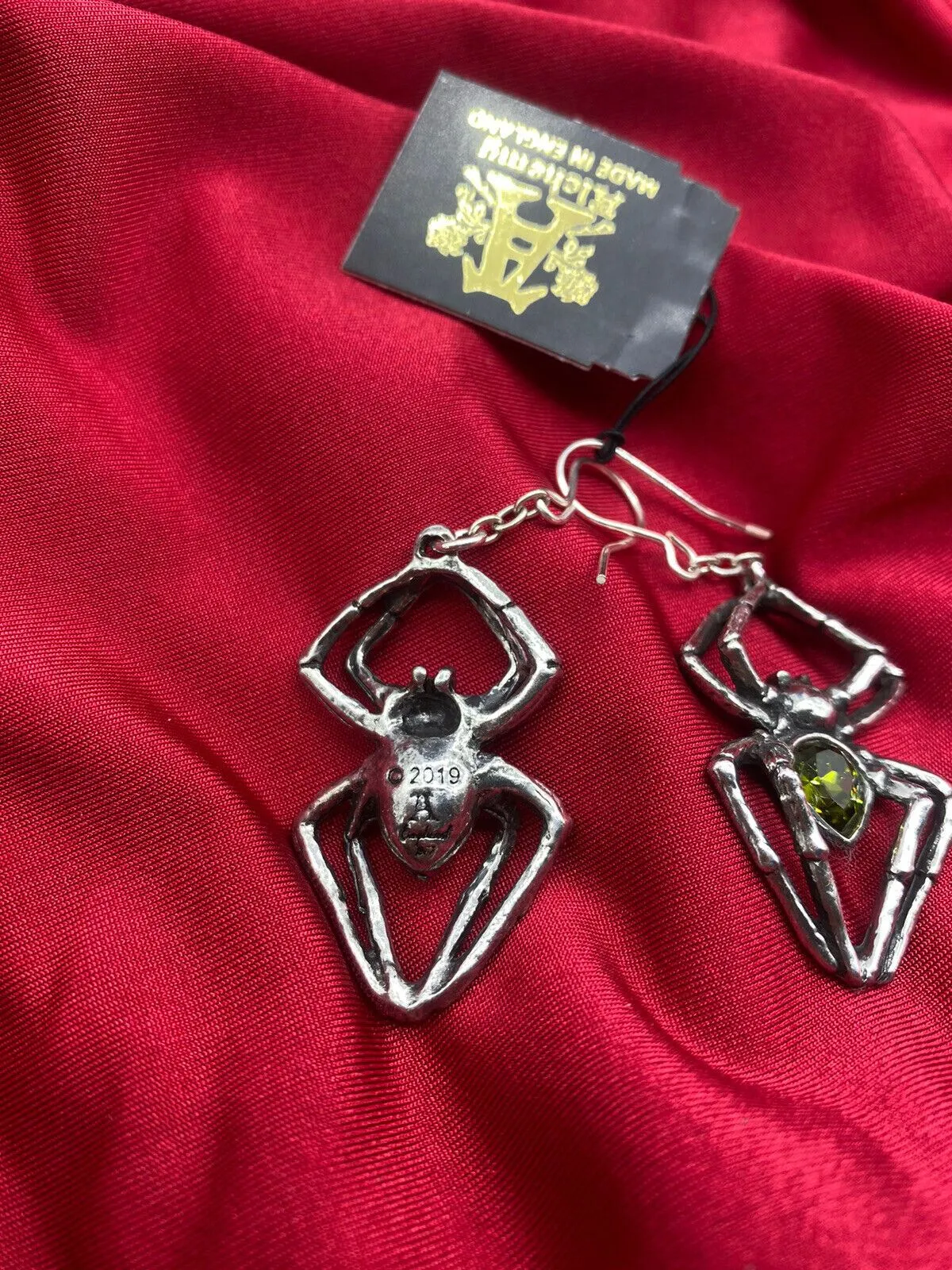 Alchemy England Gothic E428 Green Venom Earrings Spider Hanging Dangle IN HAND