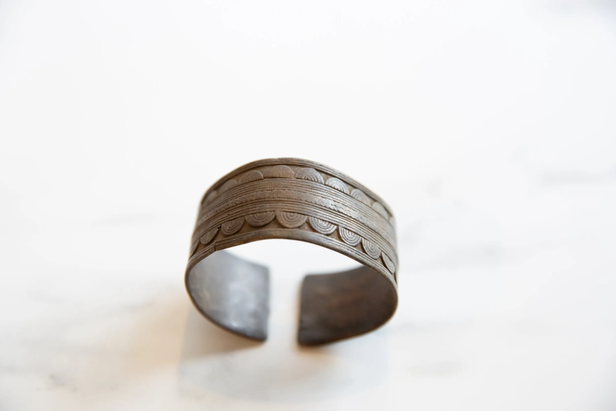 Antique African Bronze Cuff Bracelet with Geometric Detailing