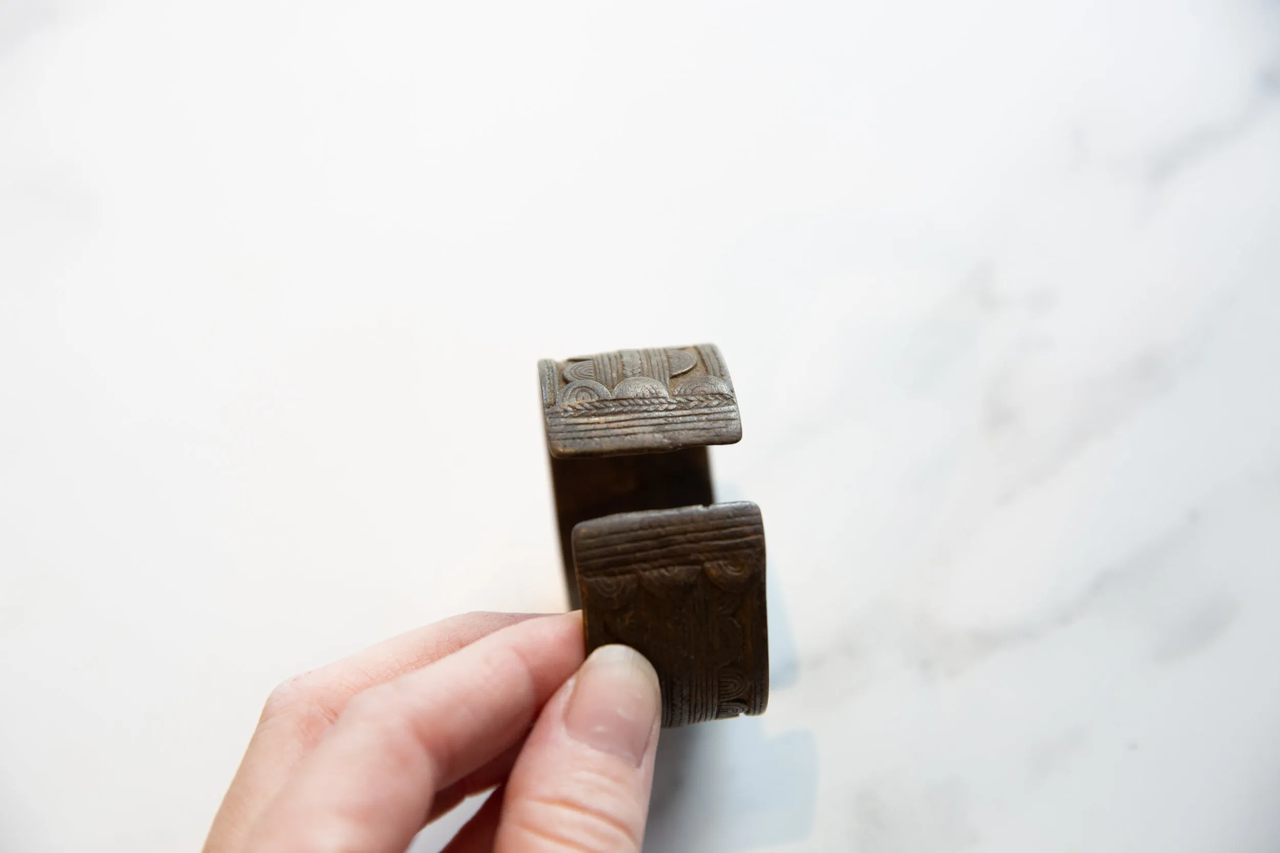 Antique African Bronze Cuff Bracelet with Geometric Detailing