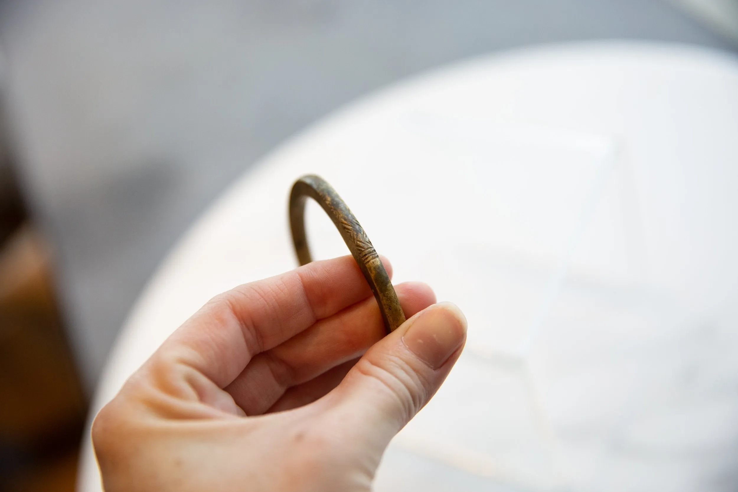 Antique African Child's Bronze Cuff Bracelet with Faded Detailing