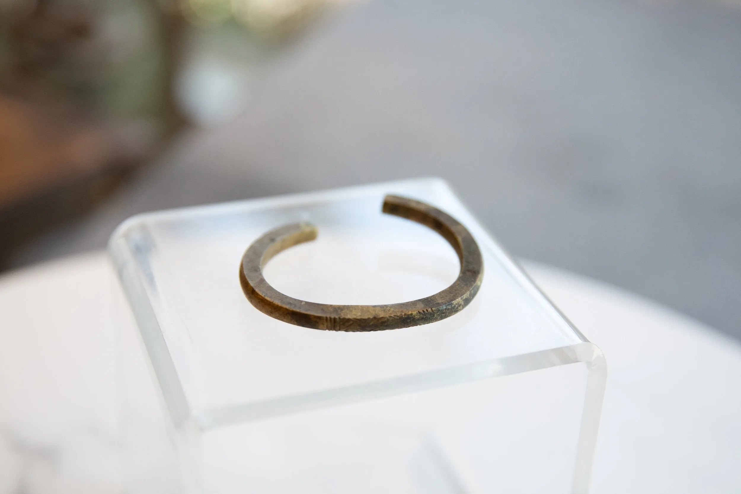 Antique African Child's Bronze Cuff Bracelet with Faded Detailing