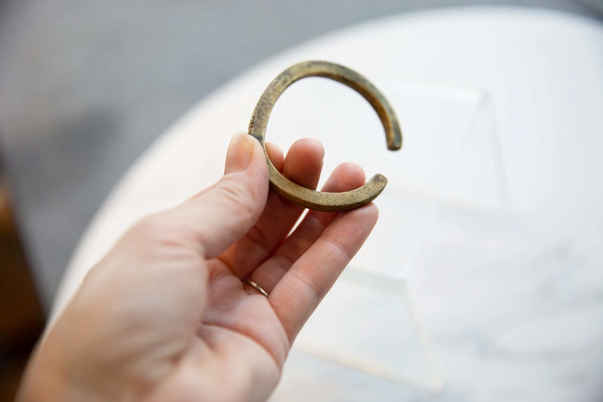 Antique African Child's Bronze Cuff Bracelet with Faded Detailing