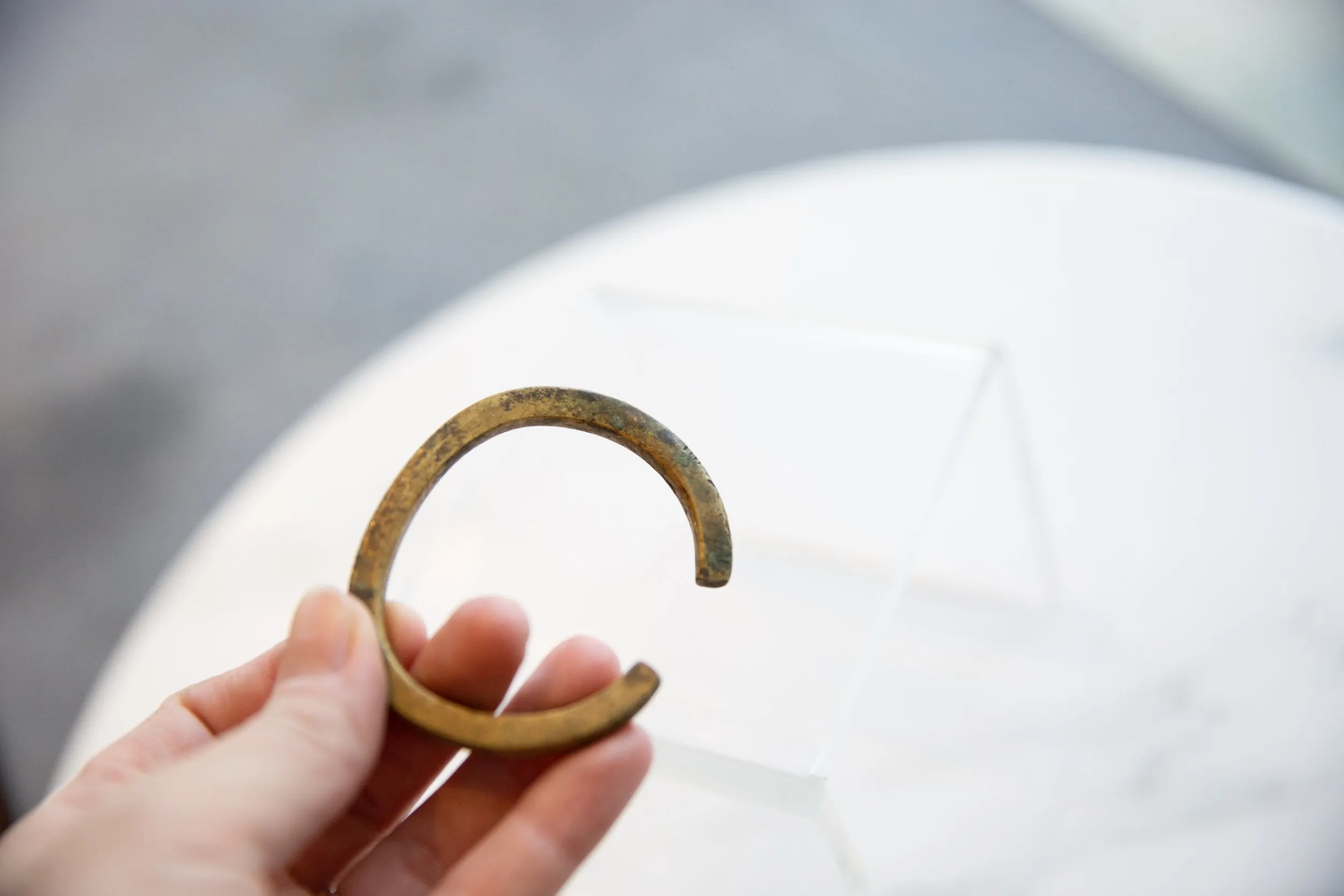 Antique African Child's Bronze Cuff Bracelet with Faded Detailing