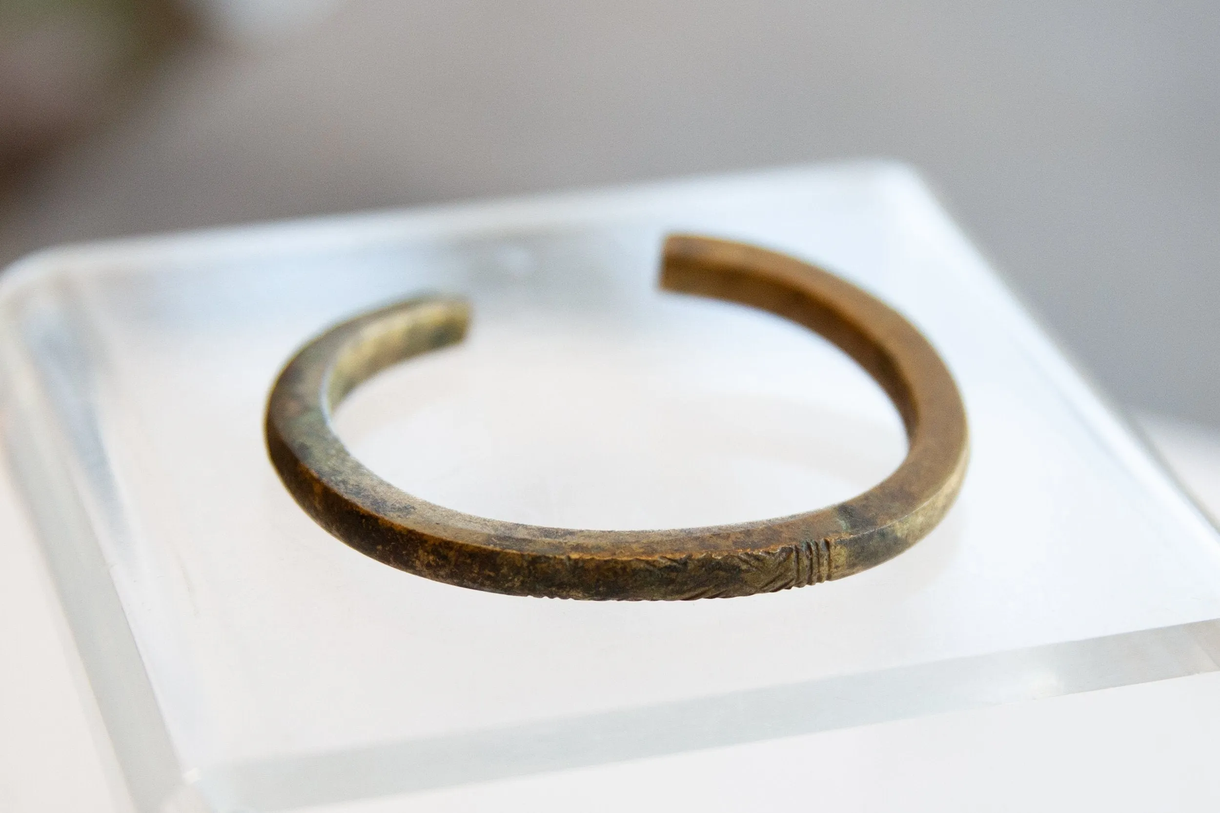 Antique African Child's Bronze Cuff Bracelet with Faded Detailing