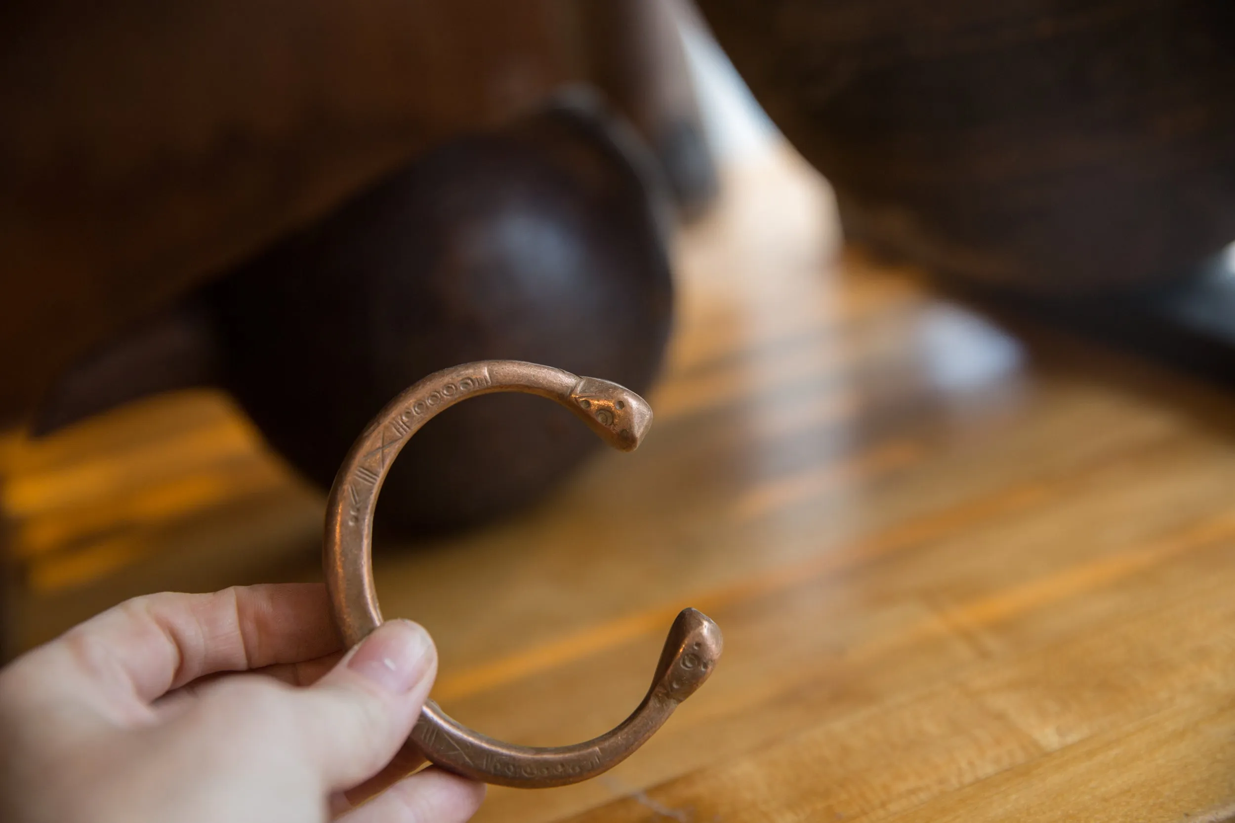 Antique African Copper Snake Cuff Bracelet