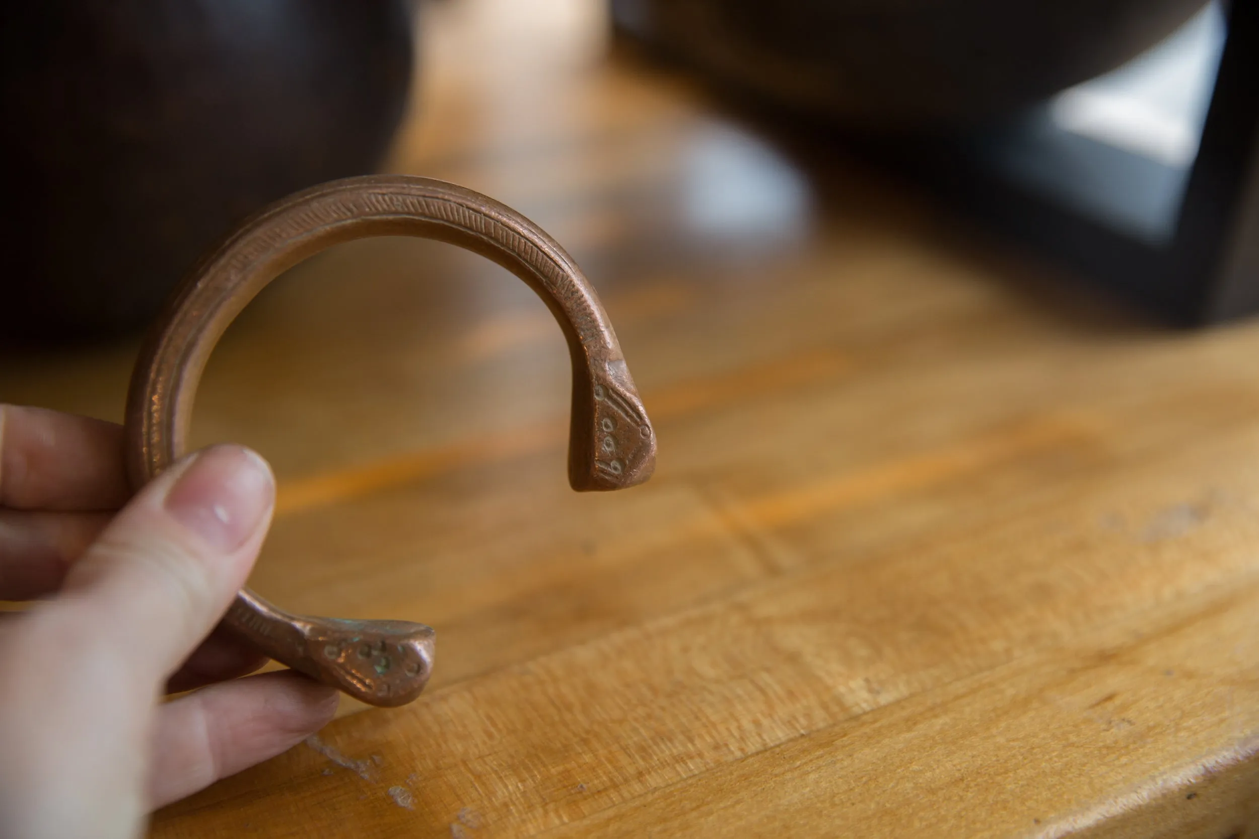 Antique African Copper Snake Cuff Bracelet