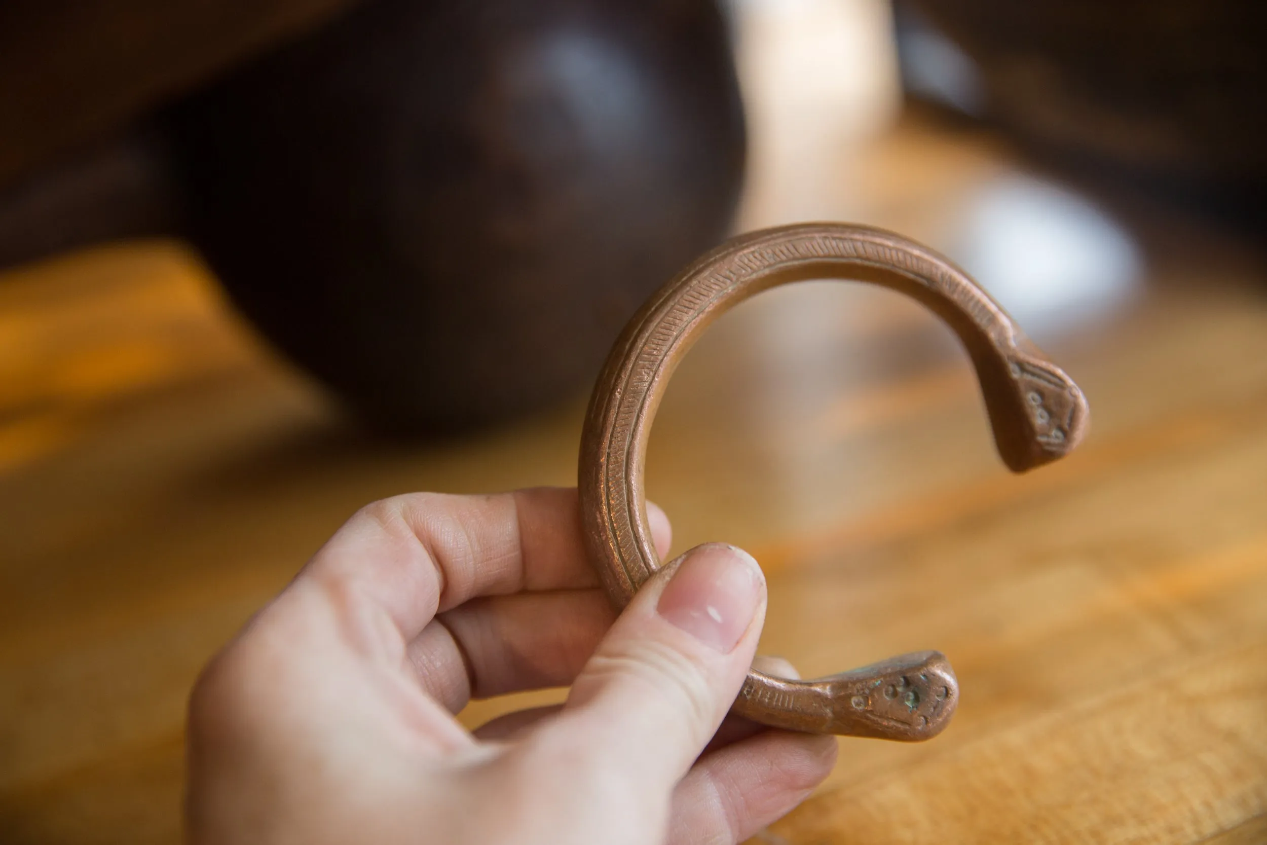 Antique African Copper Snake Cuff Bracelet