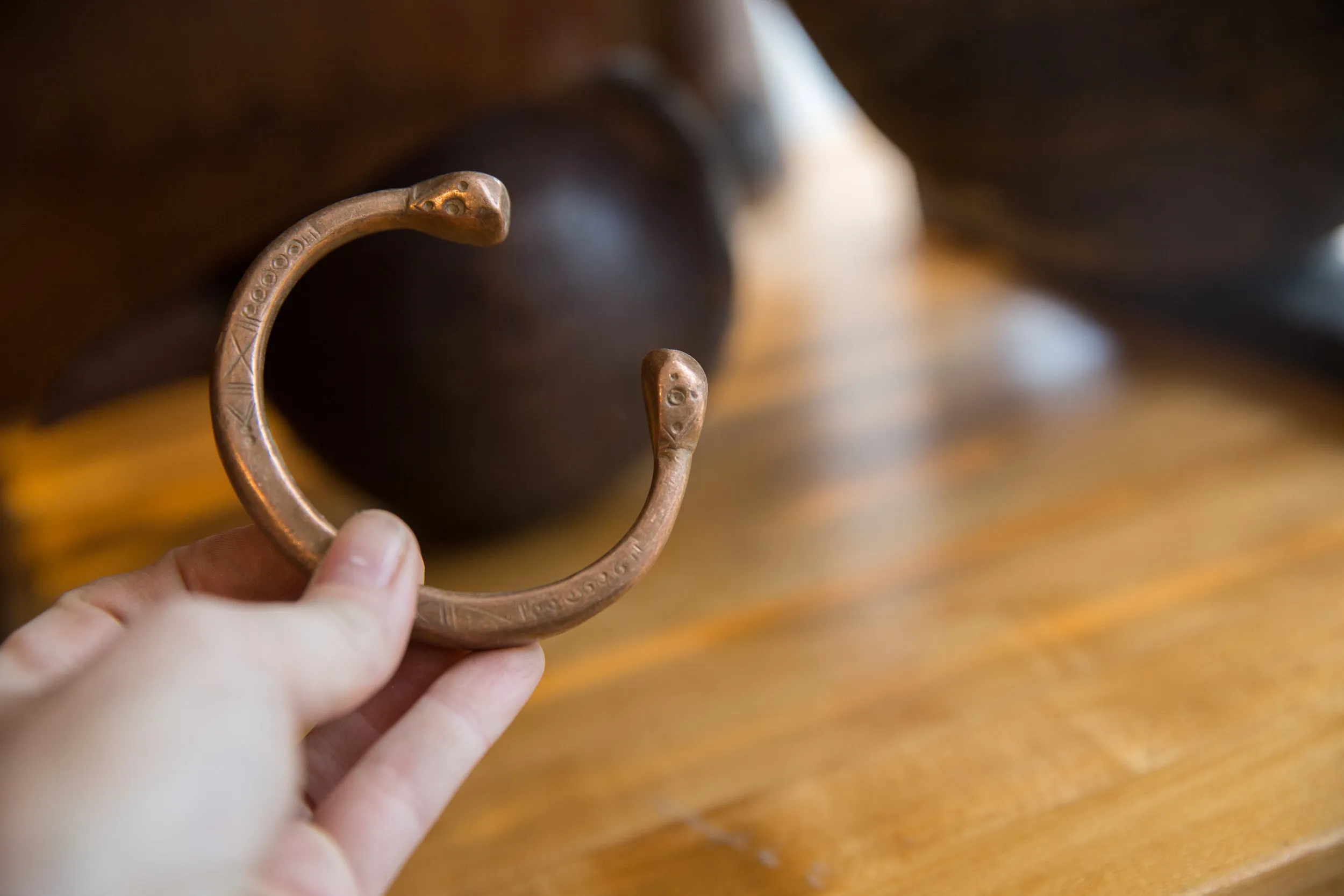 Antique African Copper Snake Cuff Bracelet