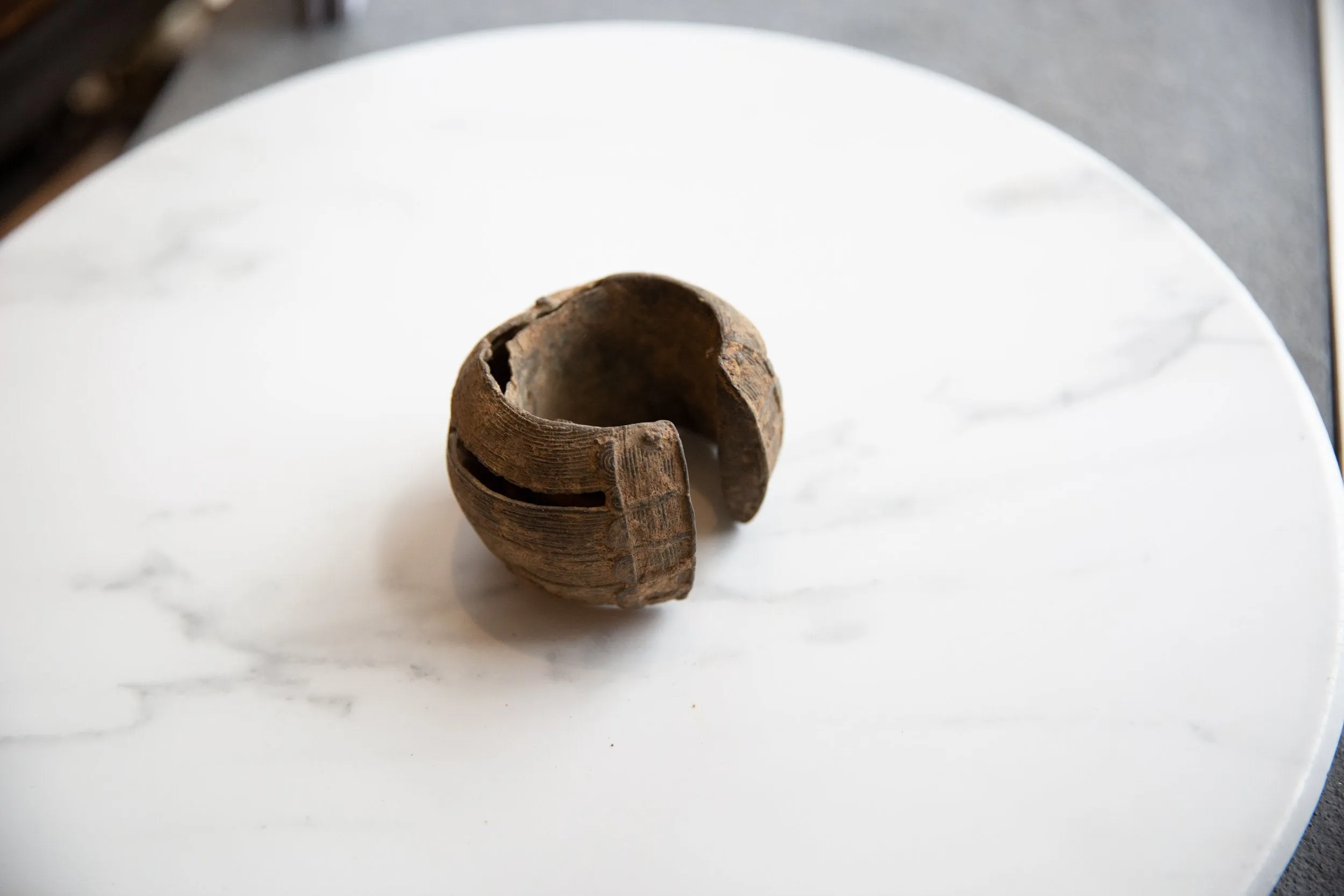 Antique African Metal Alloy Wide Cuff Bracelet with Geometric Detailing