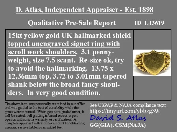 Antique Shield Signet Ring, English