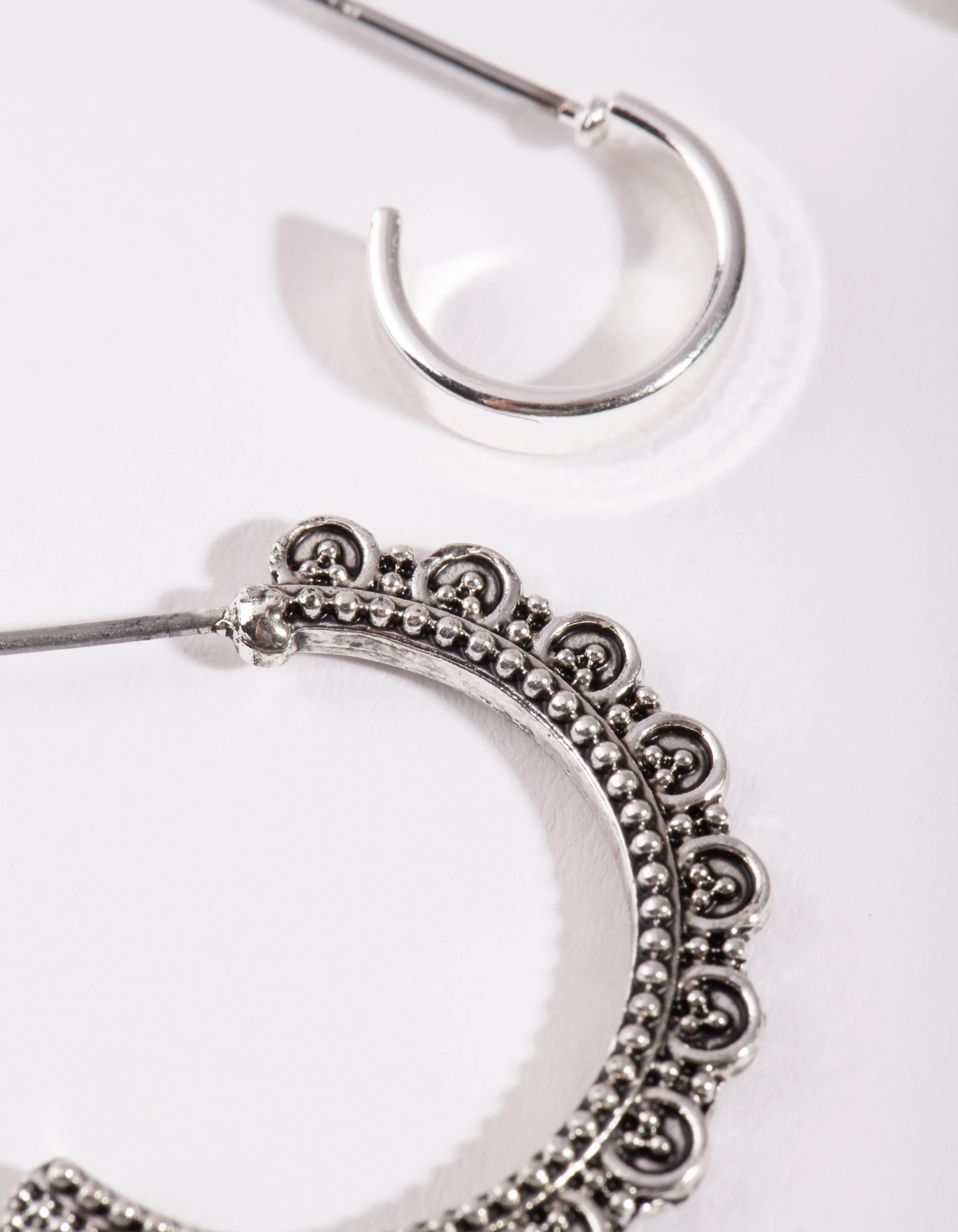 Antique Silver Textured Frill Hoop Earring Pack