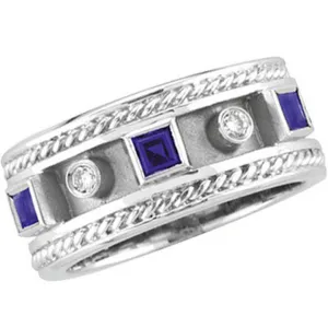 ANTIQUE STYLE SAPPHIRE & DIAMOND RING, 14K WHITE GOLD 14K GOLD (0.63 CTW)
