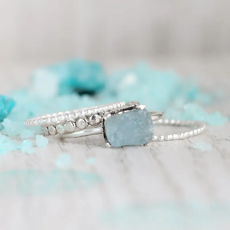 Aquamarine Stacking Ring Set Sterling Silver