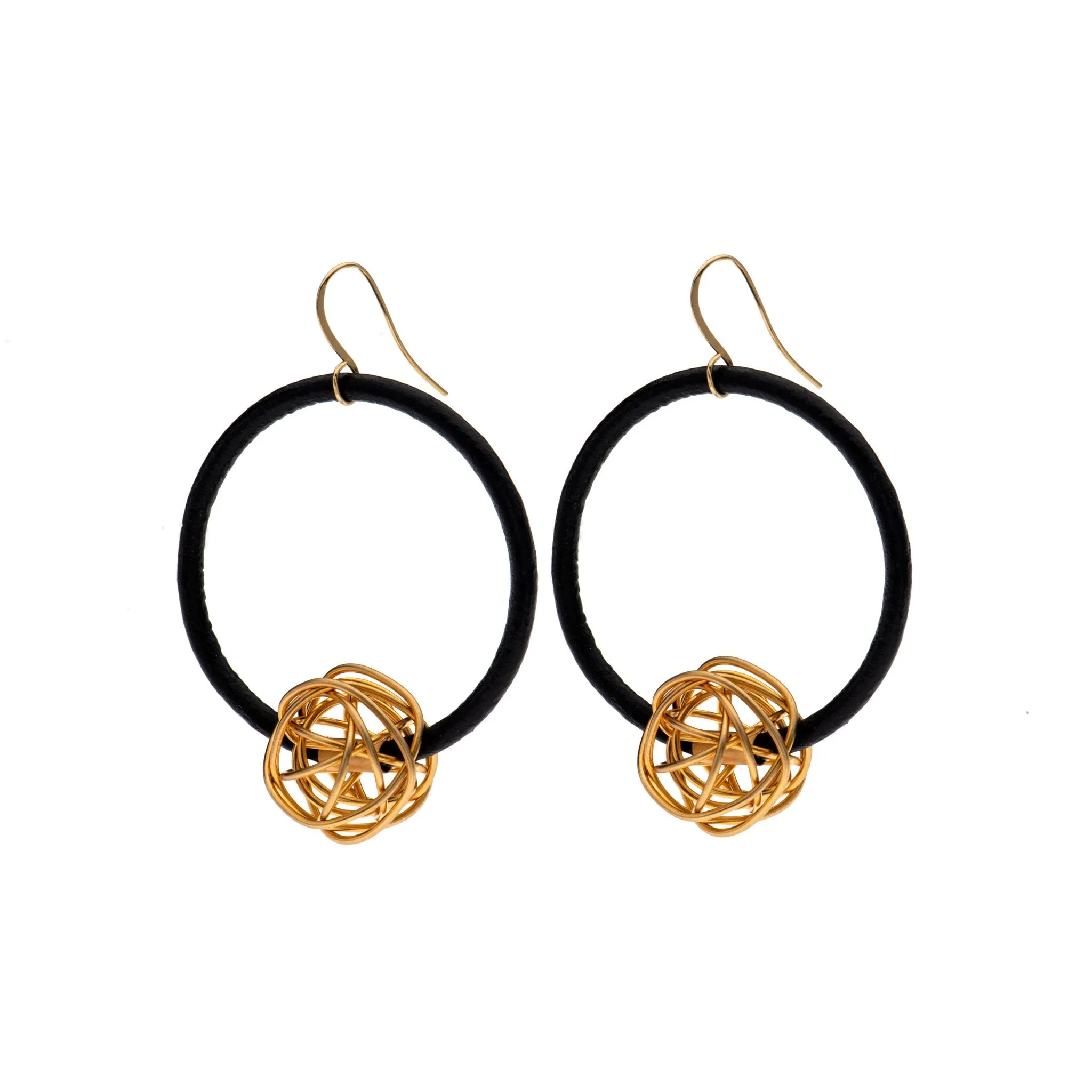 Aria Black hoop earrings with 24K gold wire ball