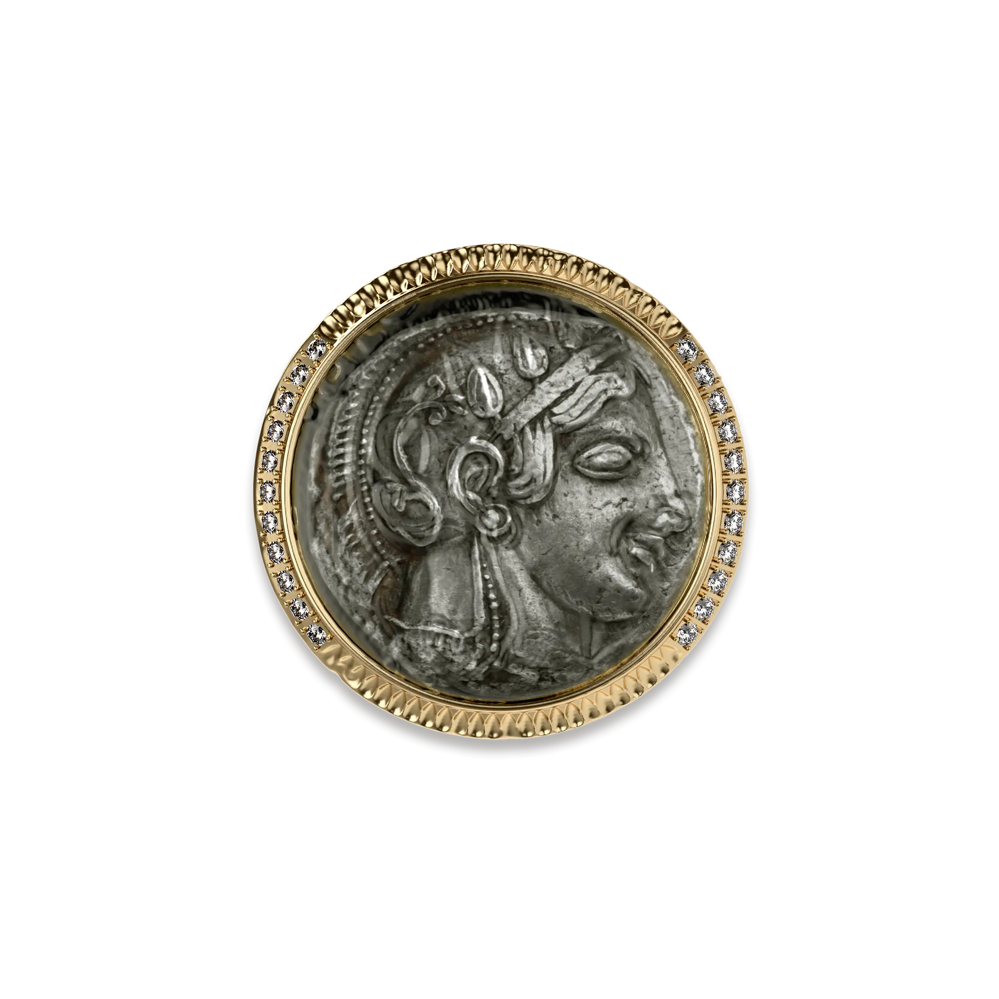 Athena Coin Signet Ring, White Diamond