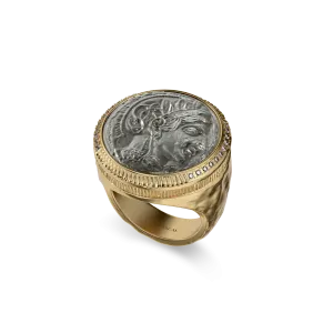 Athena Coin Signet Ring, White Diamond