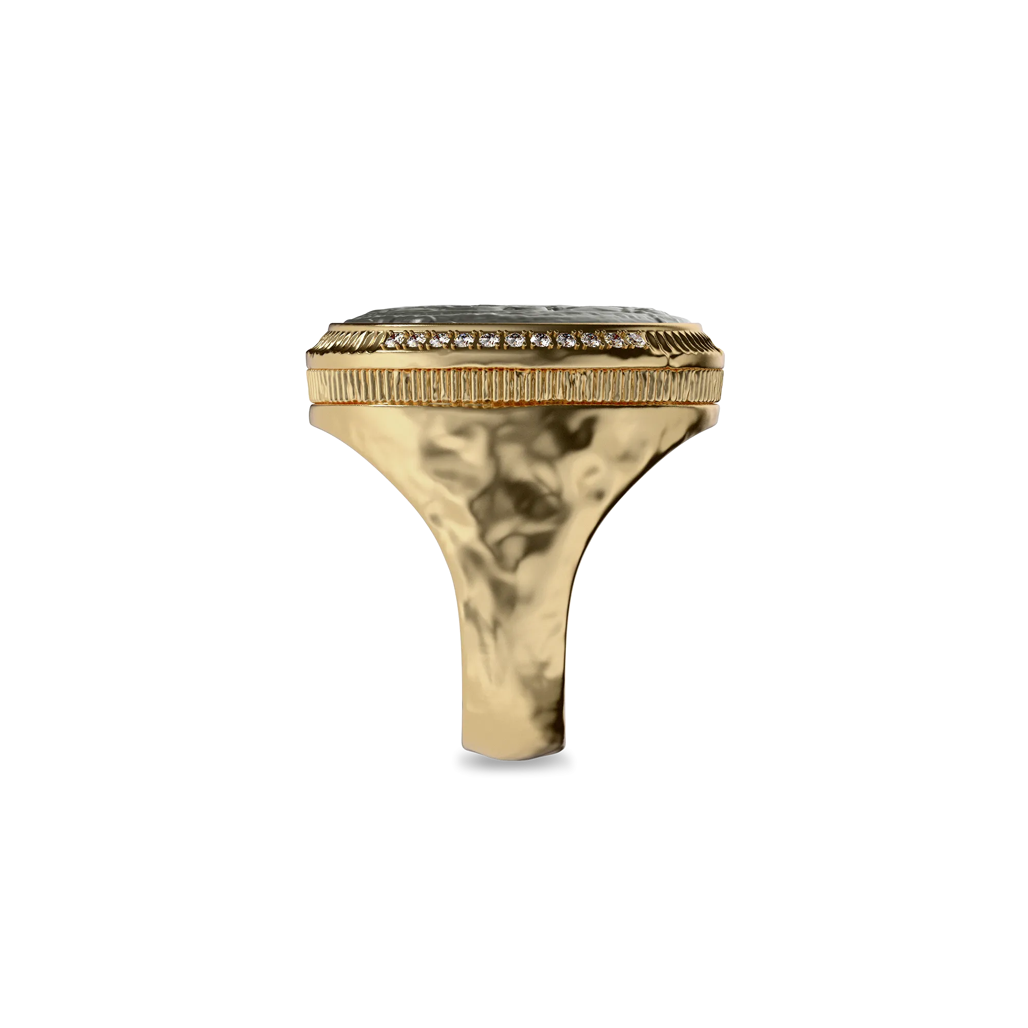 Athena Coin Signet Ring, White Diamond