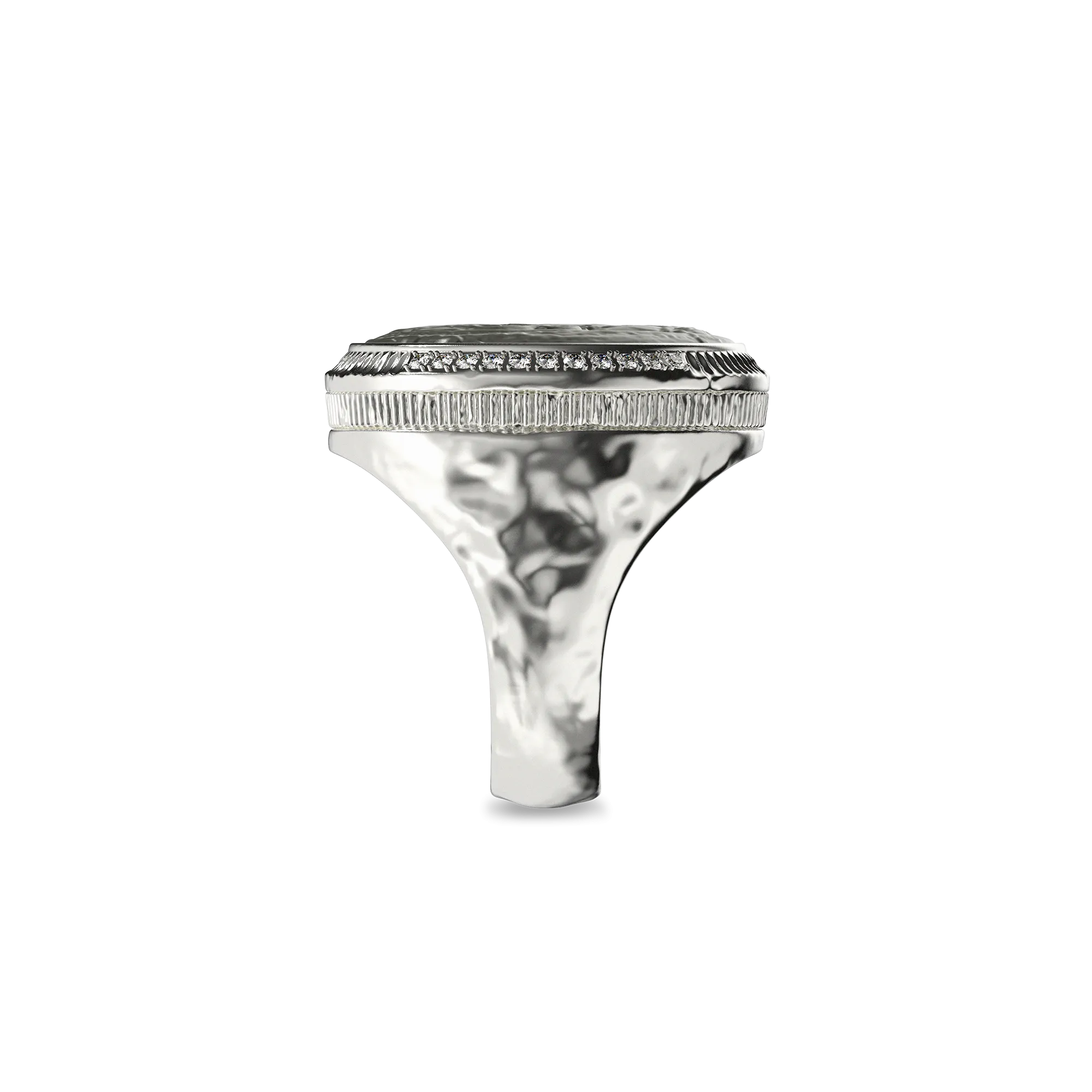 Athena Coin Signet Ring, White Diamond