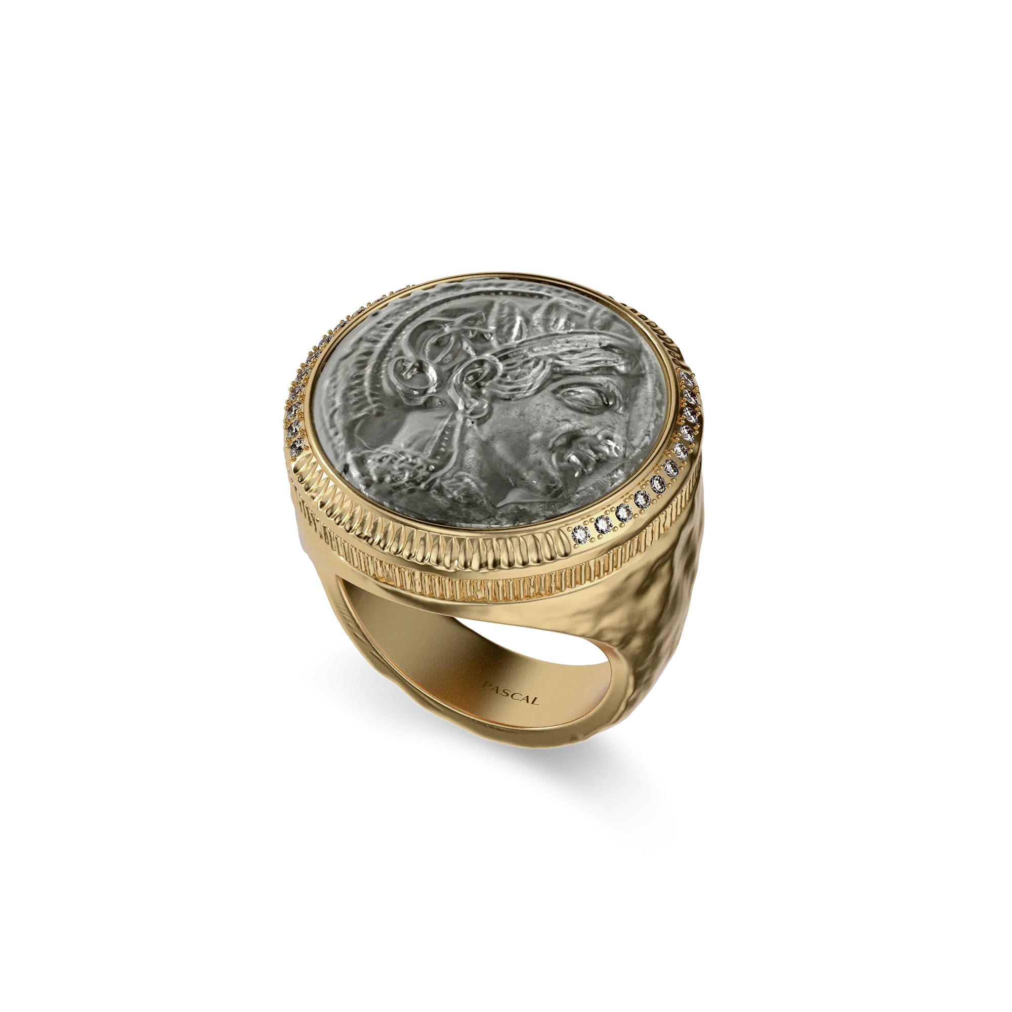 Athena Coin Signet Ring, White Diamond